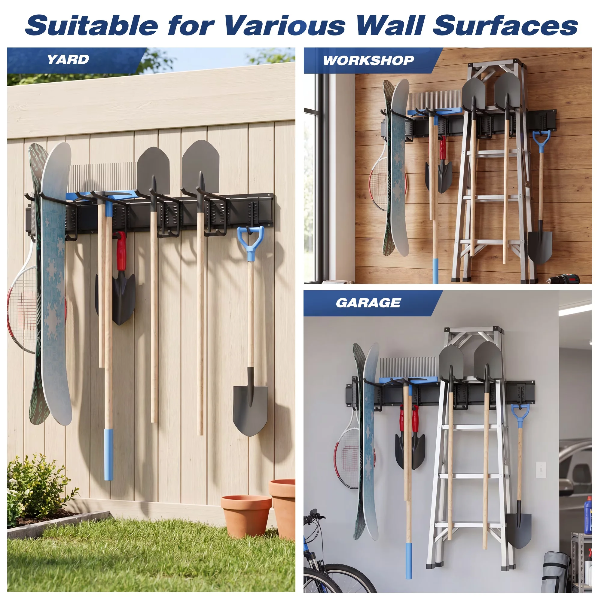 Quality Toolstorage with Garage Tool Storage Rack, 6 double hooks - Steel Model A6919E