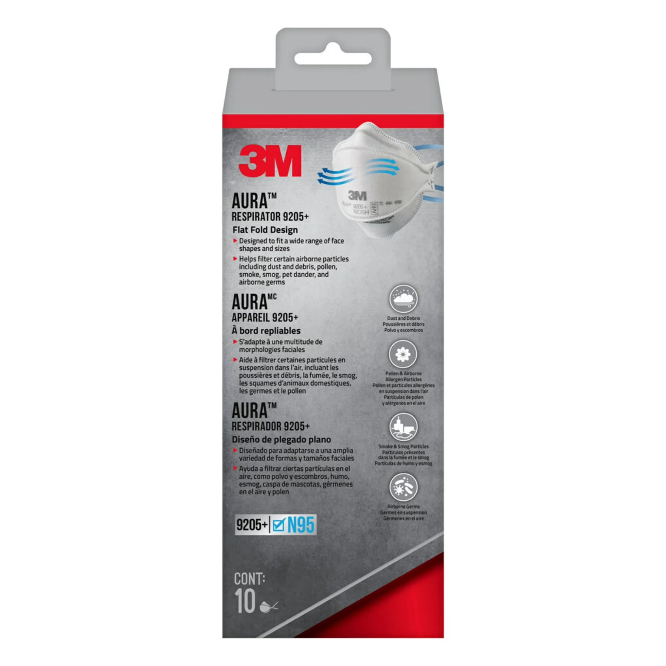 Professional Protective Equipment with 10 Pack, N95 Aura Particulate Respirator 9205+ - Multi Adjustable Model 4BD3FC