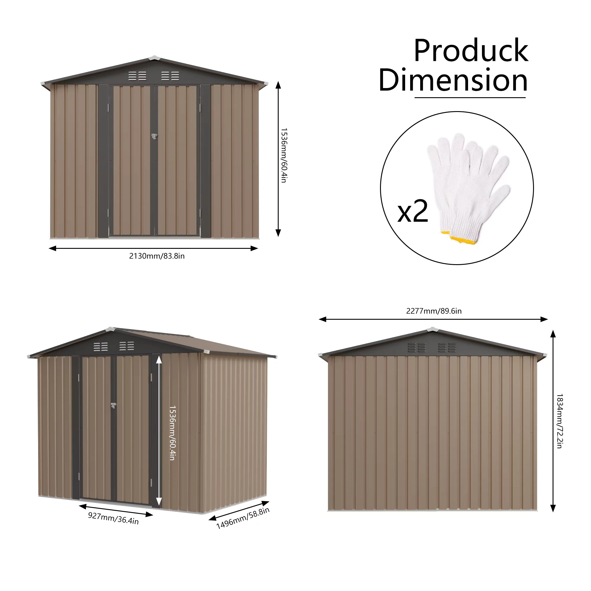 Sleek Shed with Rust Resistant - Metal Brown 8x6 - Residential Grade Model 944690