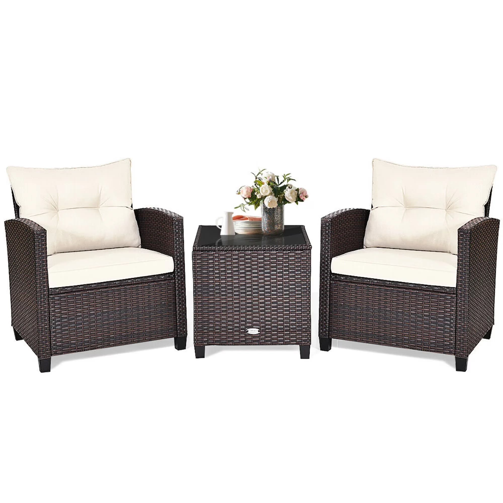 Professional Patio Conversation Set with Weatherproof - Brown 3PCS for Home and Office Model B826ED