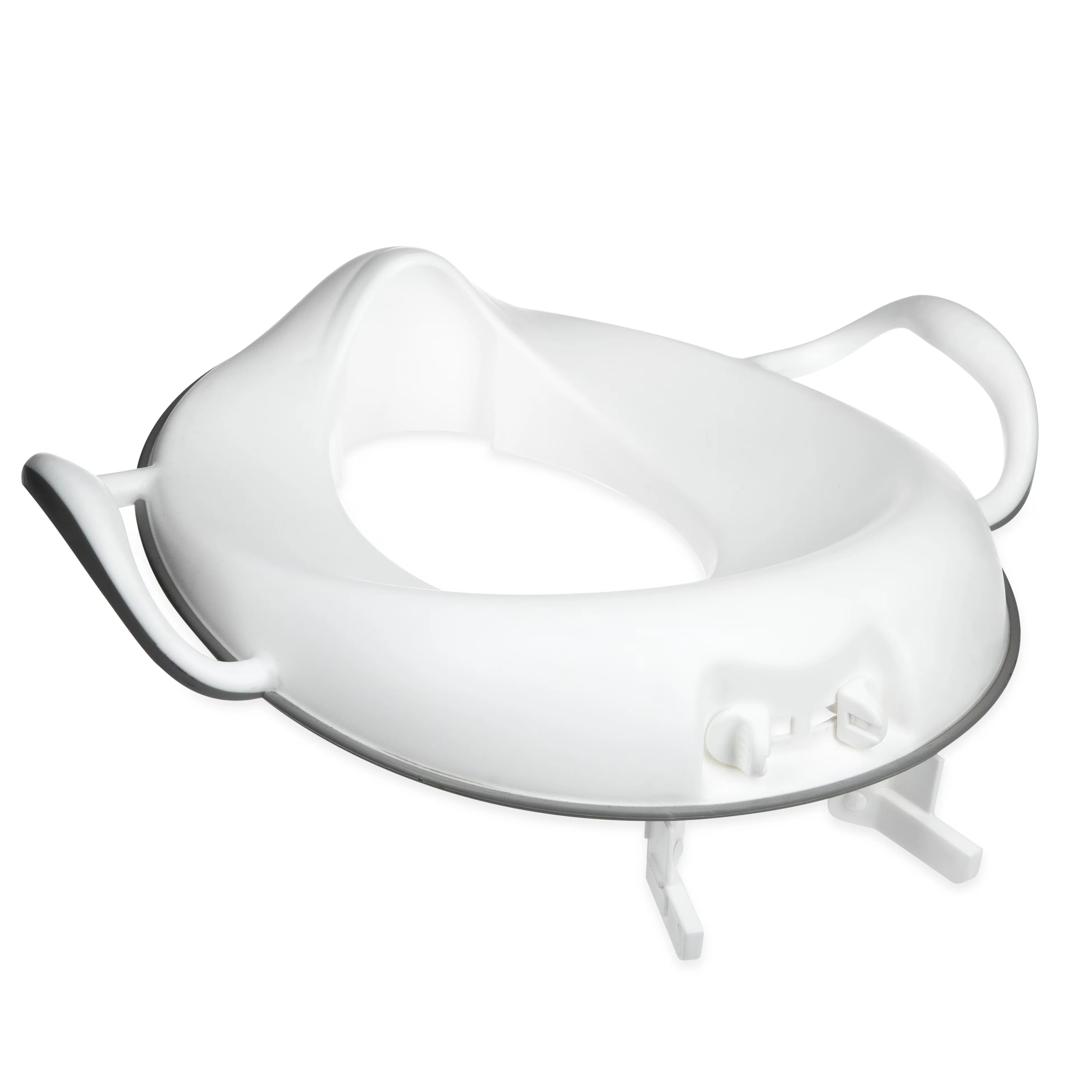 Reliable Toilet Seats And Lid with Foldable, Easy Grip Handles Safety Lock, Portable toilet seat can go anywhere - White Plastic Model 929CBB