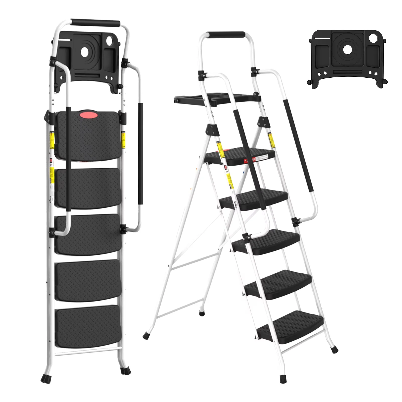 Innovative Ladders And Step Stool with Lock-On Button, Safety Lock - White Metal Model B9E8FB