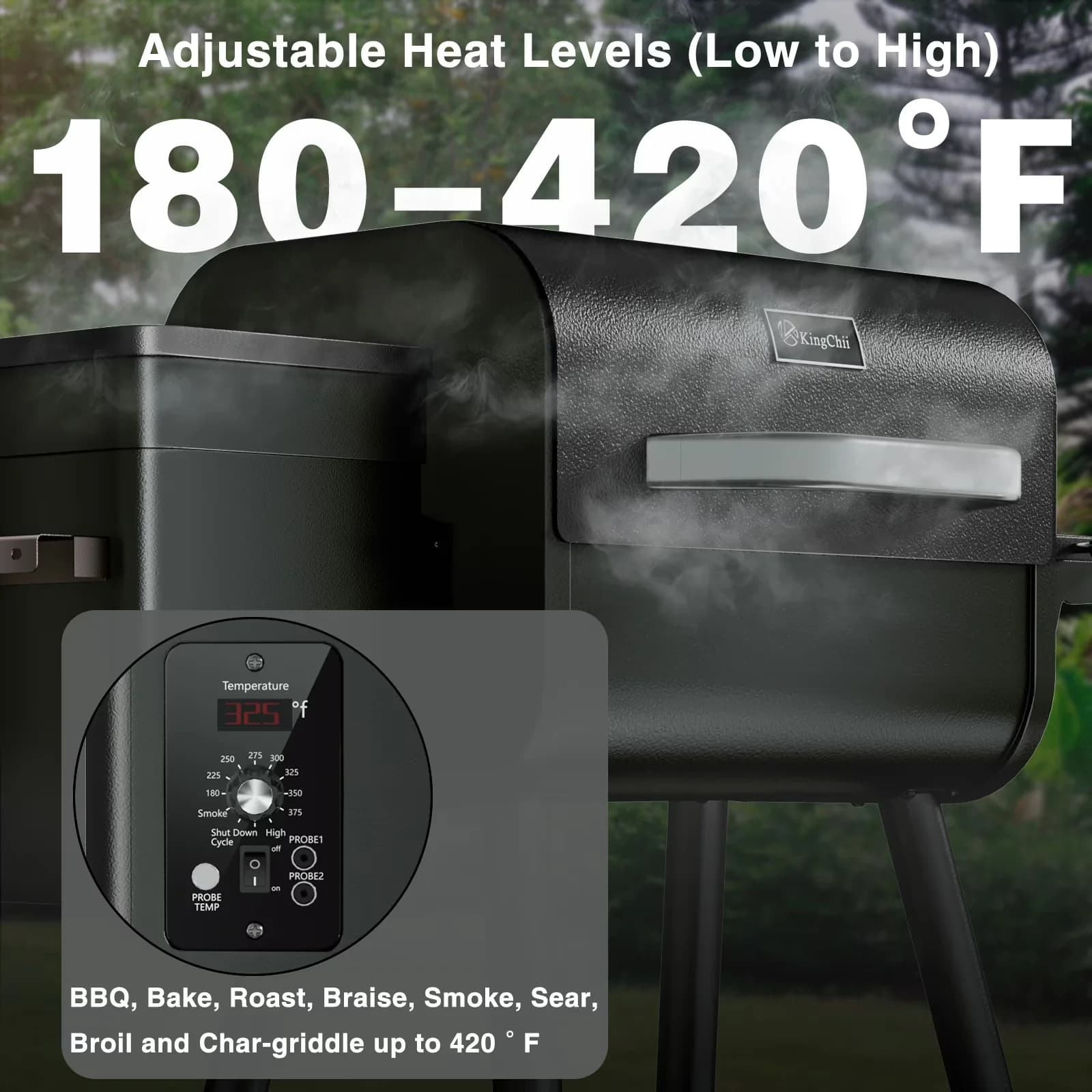 Smoker Versatile with Digital Temperature Control, 456 SQ.IN Grill - Steel Black Model 800D91