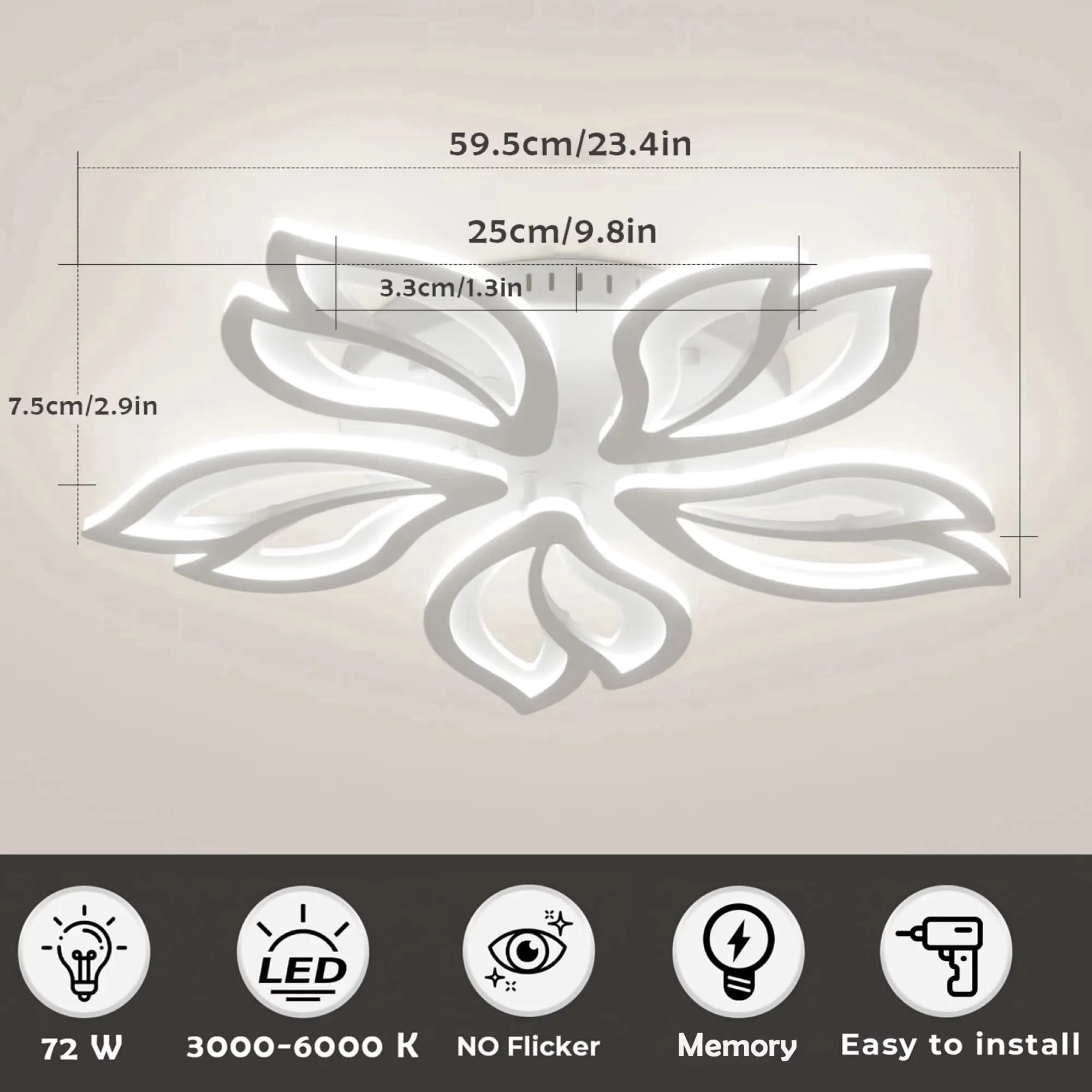 Ceiling Lights Fixture Sleek with LED, Modern, Eco Friendly - White Aluminum for Dining Room, Living Room Model 1804CE