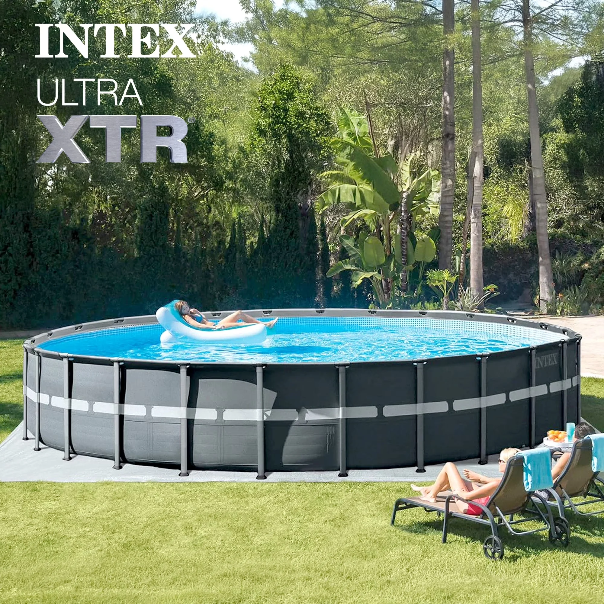 Professional Inflatable Pool with Puncture Resistant, Floats (2 Pack), & Cooler - Blue Model ED3529