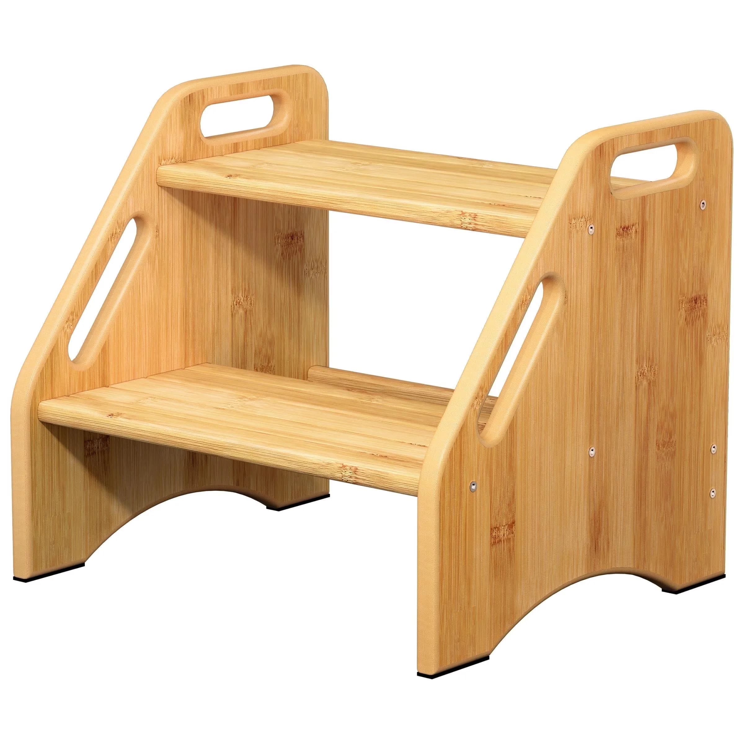 Ladders And Step Stool Quality with Adjustable Height, Bamboo - Off-White Bamboo for Living Room, Bathroom Model 891B17