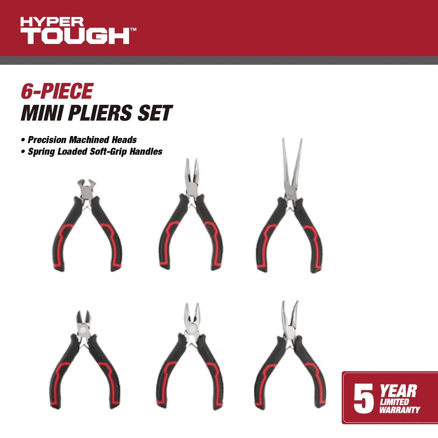 Hand Tool Sleek with Rubber Grip, Easy To Operate, 6-Piece Mini Pliers Set - Black Mini Model 4A8766
