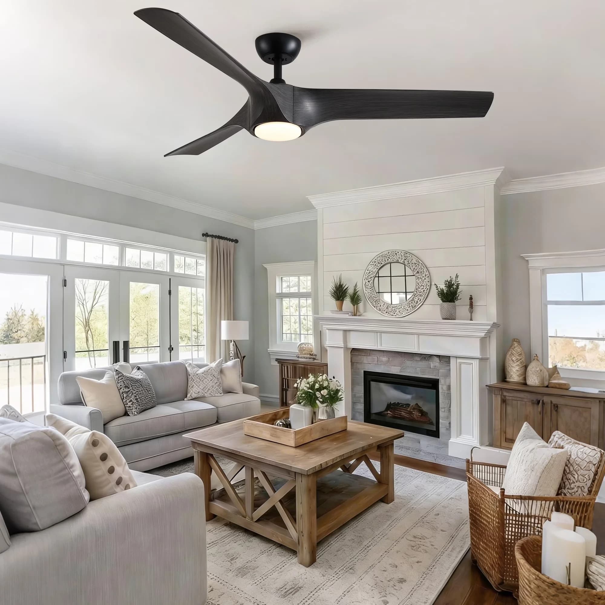 Durable Ceiling Fan with LED, 6-Speed Remote Control Timer for Living Room, Large - Model 609C38