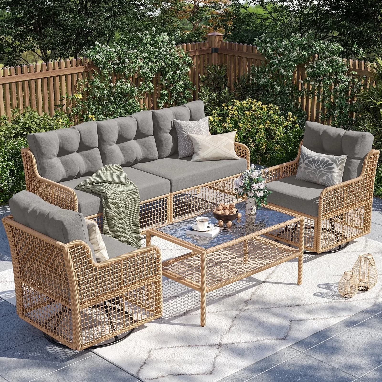 Patio Conversation Set Essential with Weatherproof, Wicker Rattan Outdoor Furniture - Gray Wicker Rattan for Garden Model A4139B