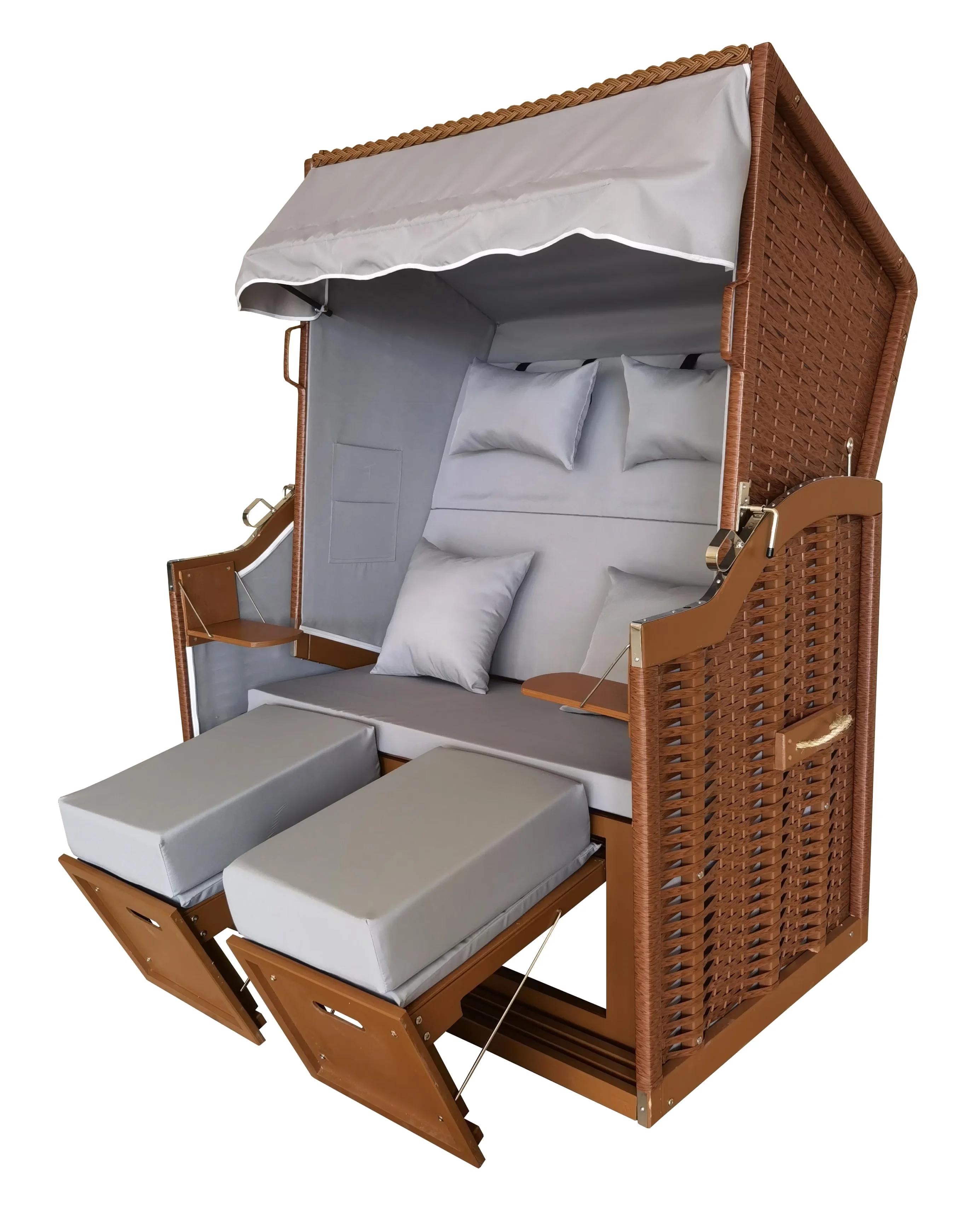 Professional Beach Chair with Folding, 2 foldable side tables, 2 footrests - Brown Model 5B972C