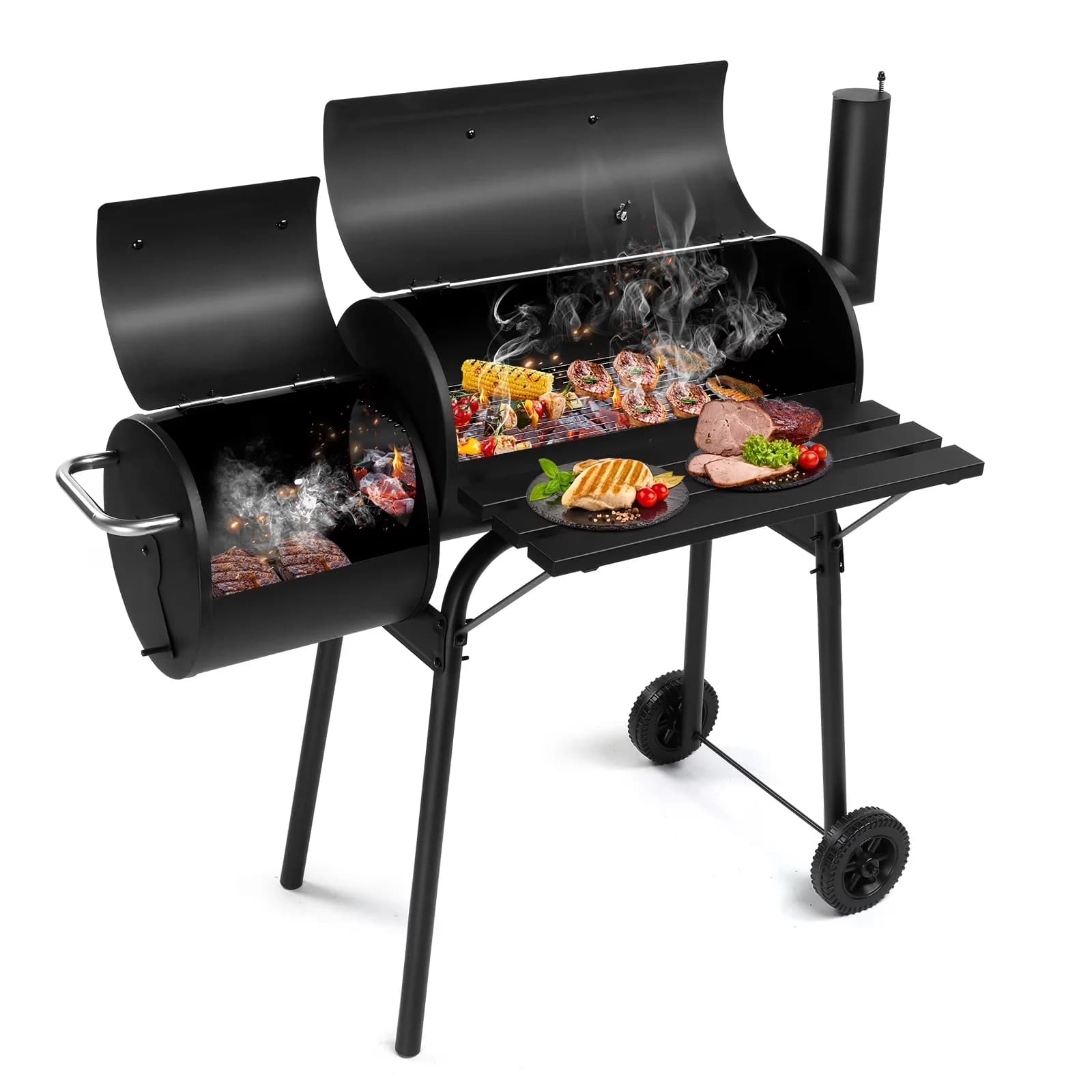 Charcoal Grill Durable with Rust Resistant, Offset Fire Box - Stainless Steel Black Model 749A2A