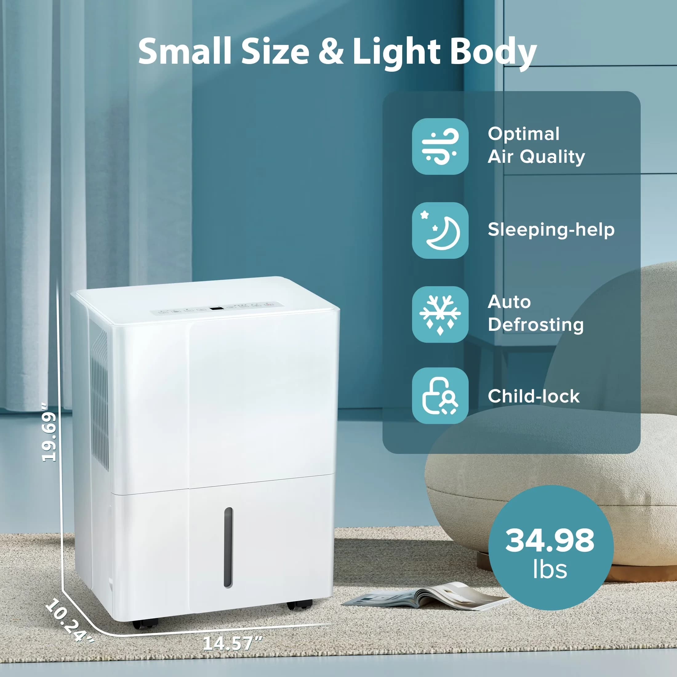 Dehumidifier Modern with Variable Speed, Energy Efficient, 22 Pint - White Model 6AFAEE