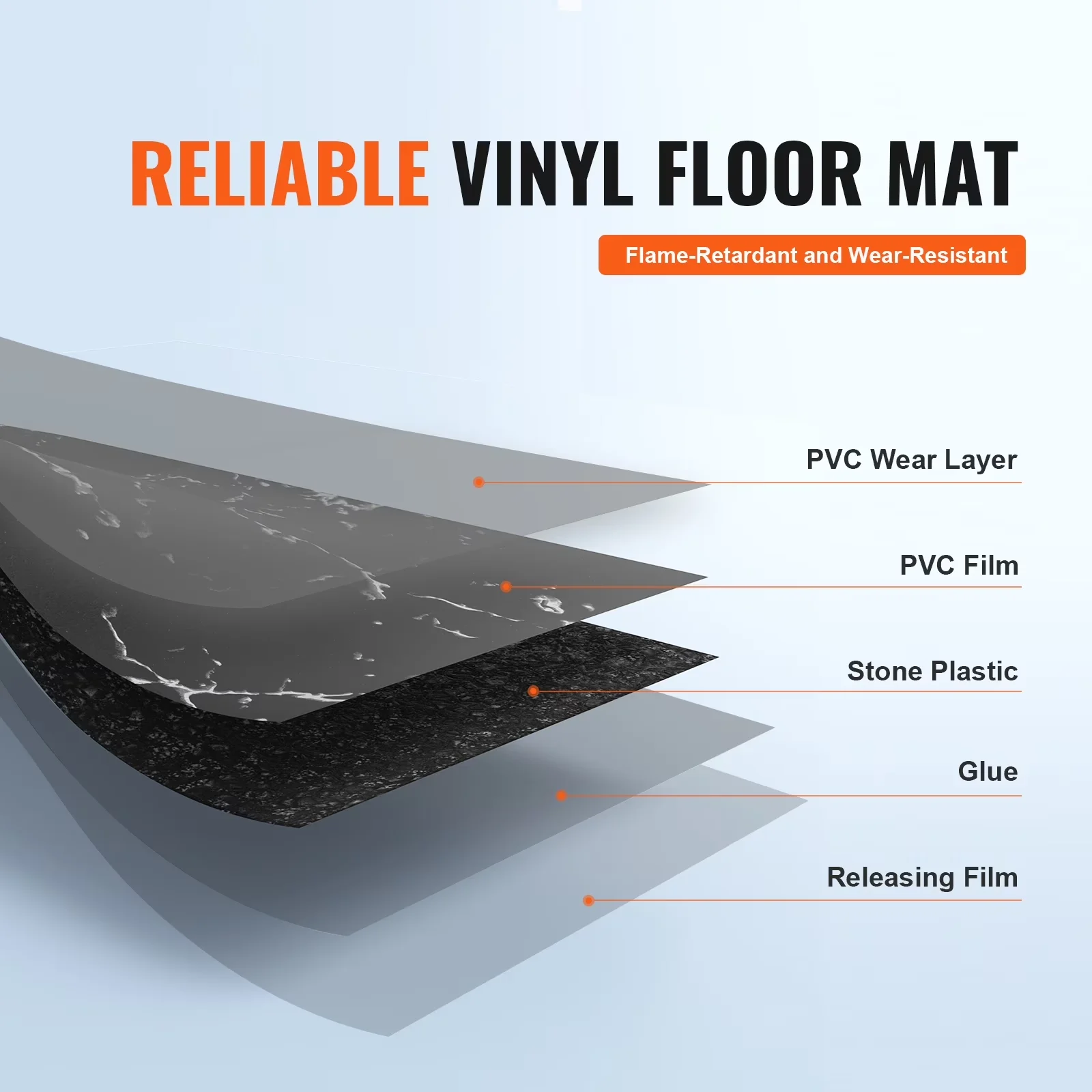 Durable Grey Vinyl Flooring Vinyl Plank Flooring with Water-Resistant, 1.5mm Thickness - Black Model C96341