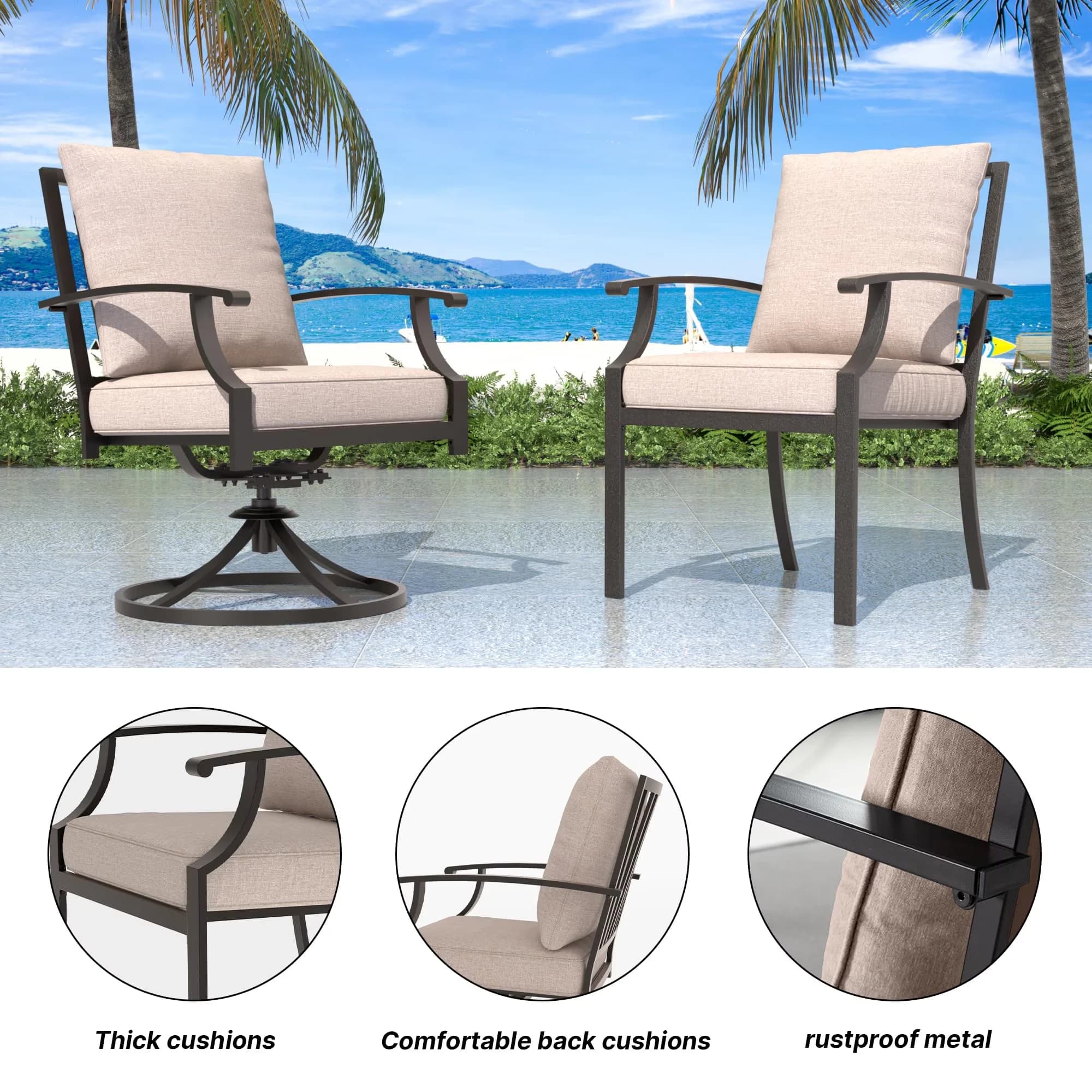 Patio Conversation Set Quality with 5-Piece Outdoor Dining, All Weather Furniture - Metal Beige Model 004EEE