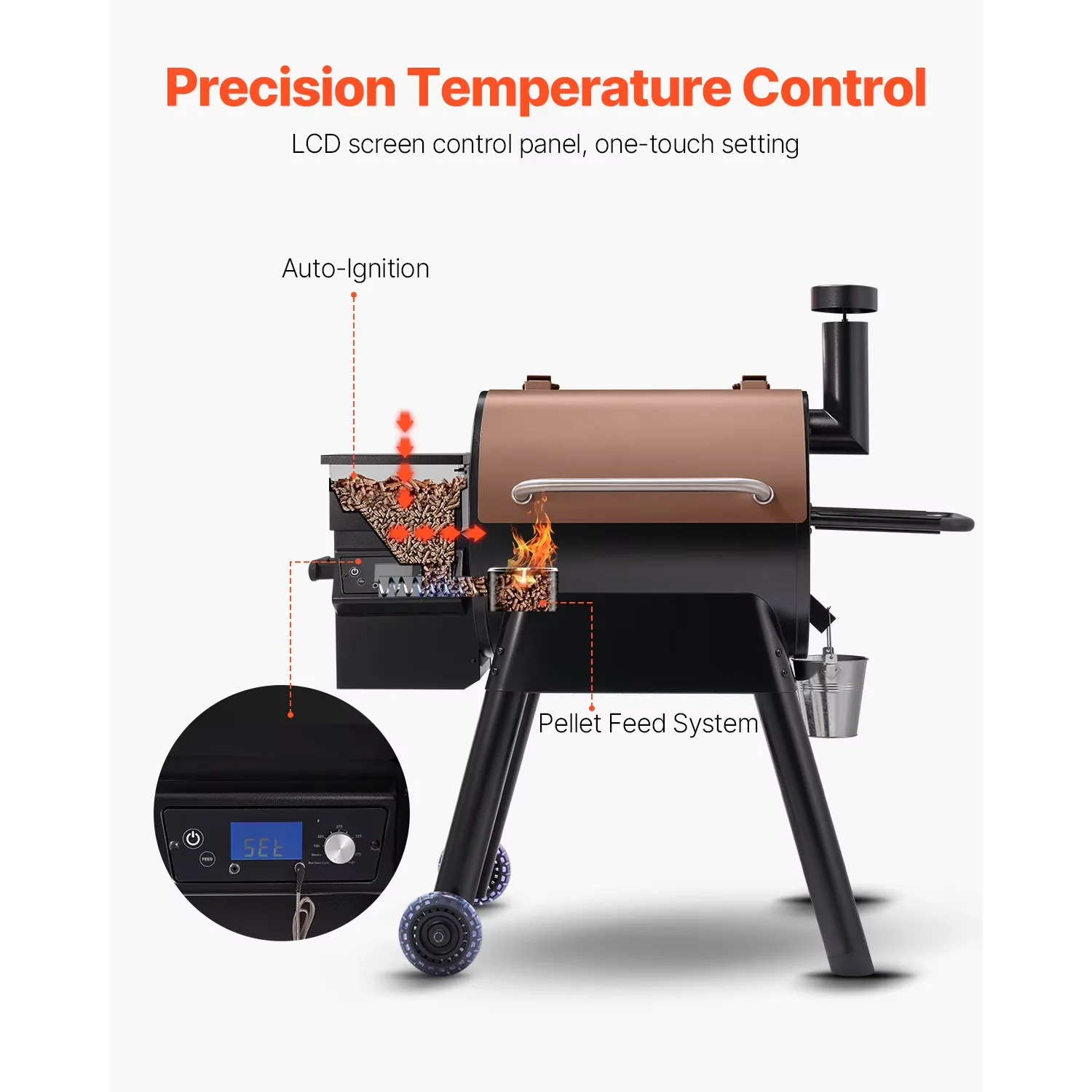 Versatile Smoker with Rust Resistant, BBQ Grills LCD Screen Controller - Metal Model 61227D