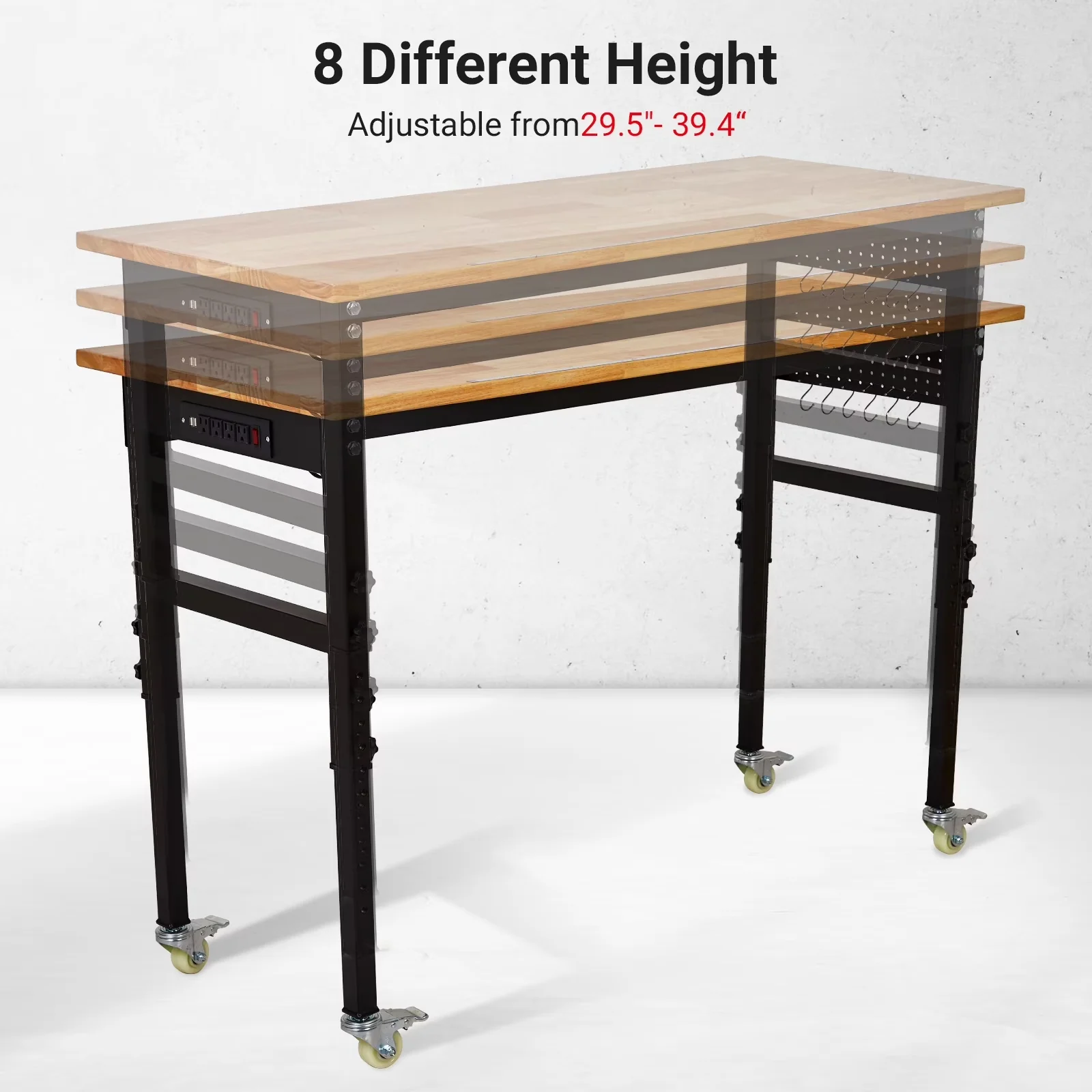Toolstorage Sleek with Storage, Adjustable - Rubber Wood + Iron for Garage, Party Model 24971B