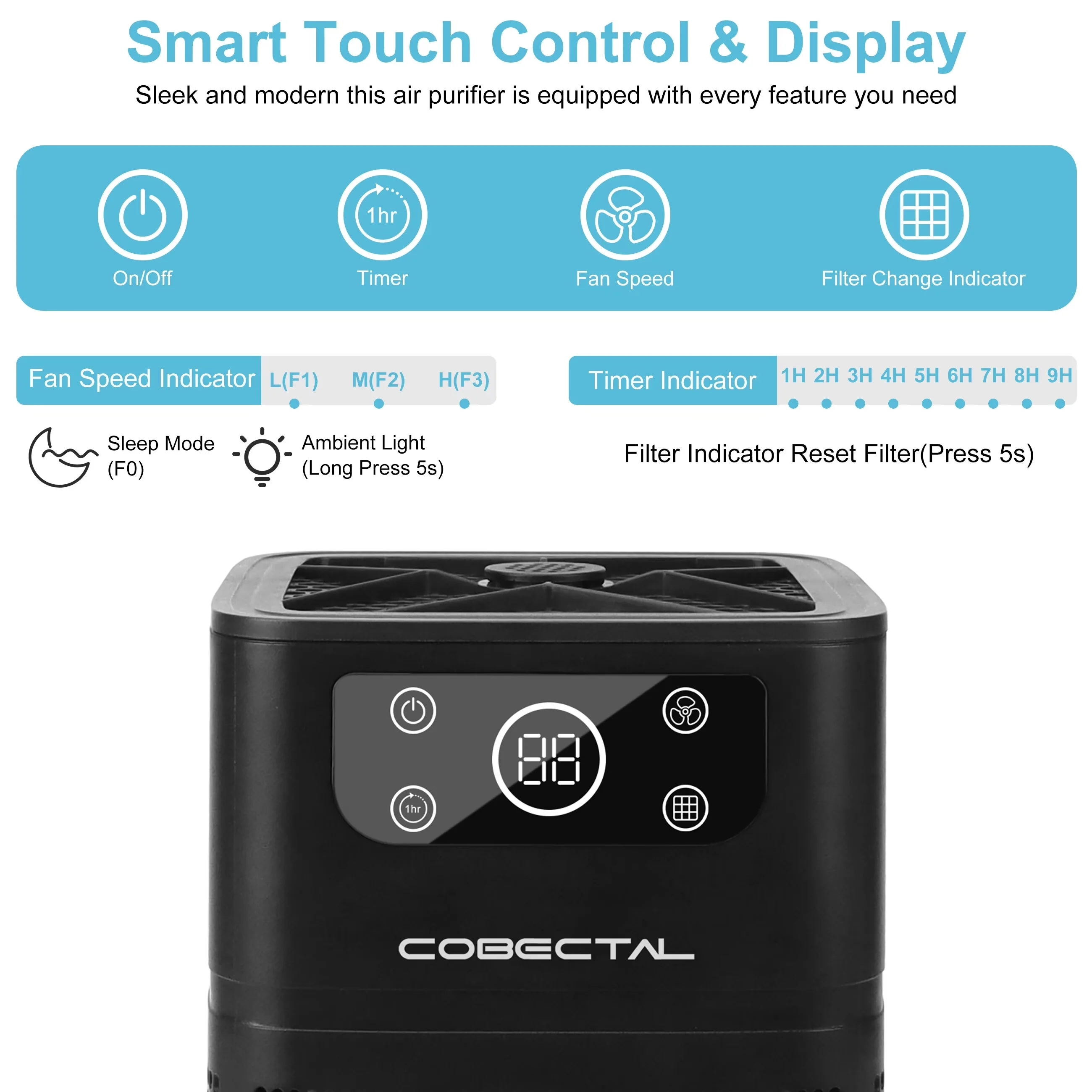 Efficient Air Purifier with Variable Speed, Filter Change Indicator - Black for Home Model 5BEBAE
