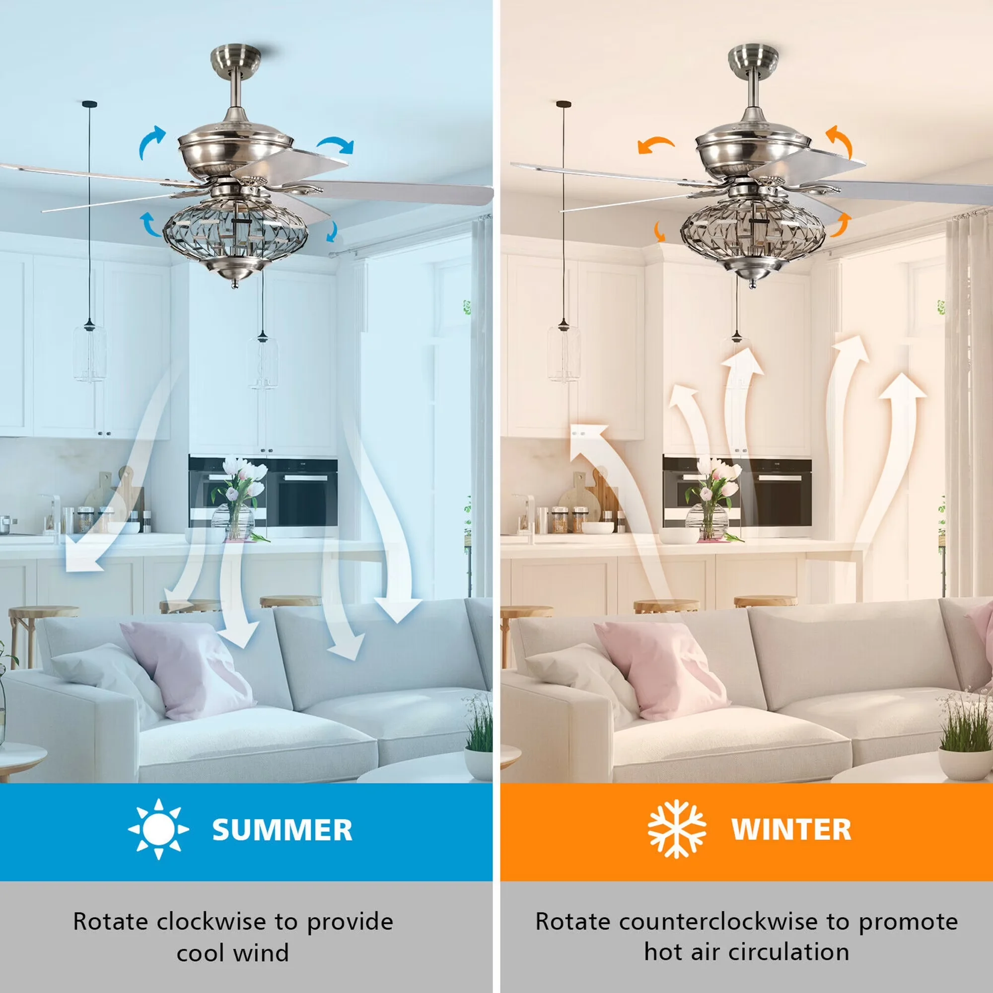 Innovative Ceiling Fan with Incandescent, Farmhouse, Remote Controlled - Silver Model 2FB740