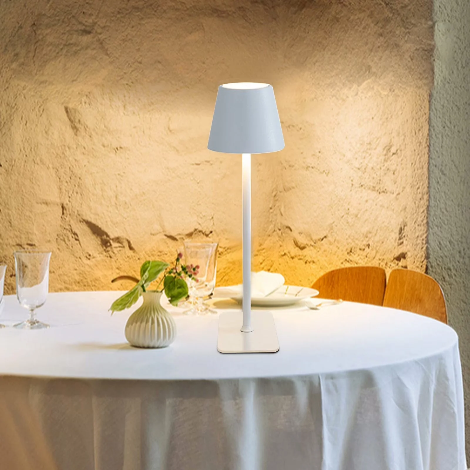 Classic Desk Lamp with LED, Battery, Dimmable - Metal White LangPing - Ergonomic Design Model 5E158F