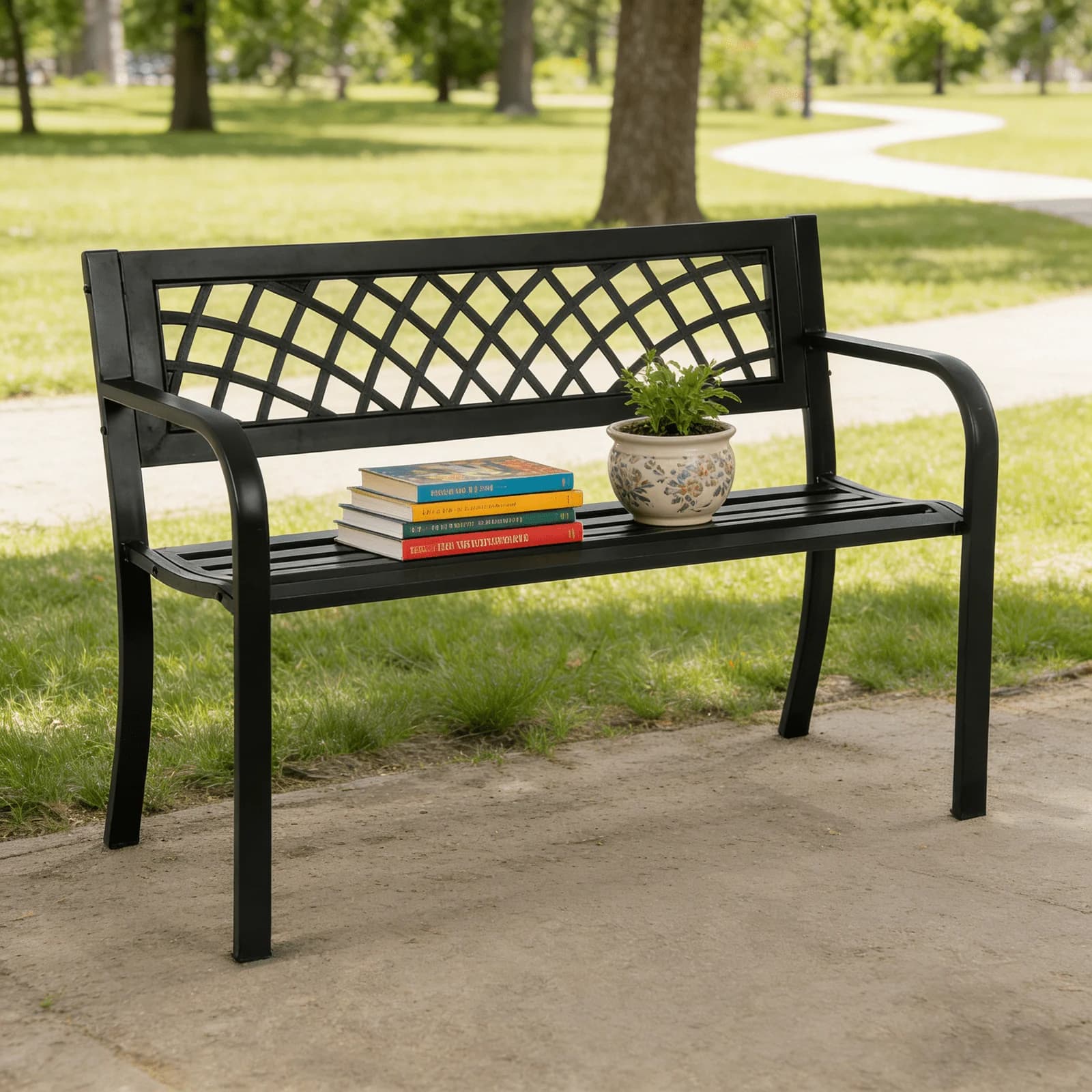 Patio Chair Sleek with Weather-Resistant, Rust Resistant, Garden Bench Bench Outdoor Park Bench - Metal, Cast Iron Black Model 6871E6