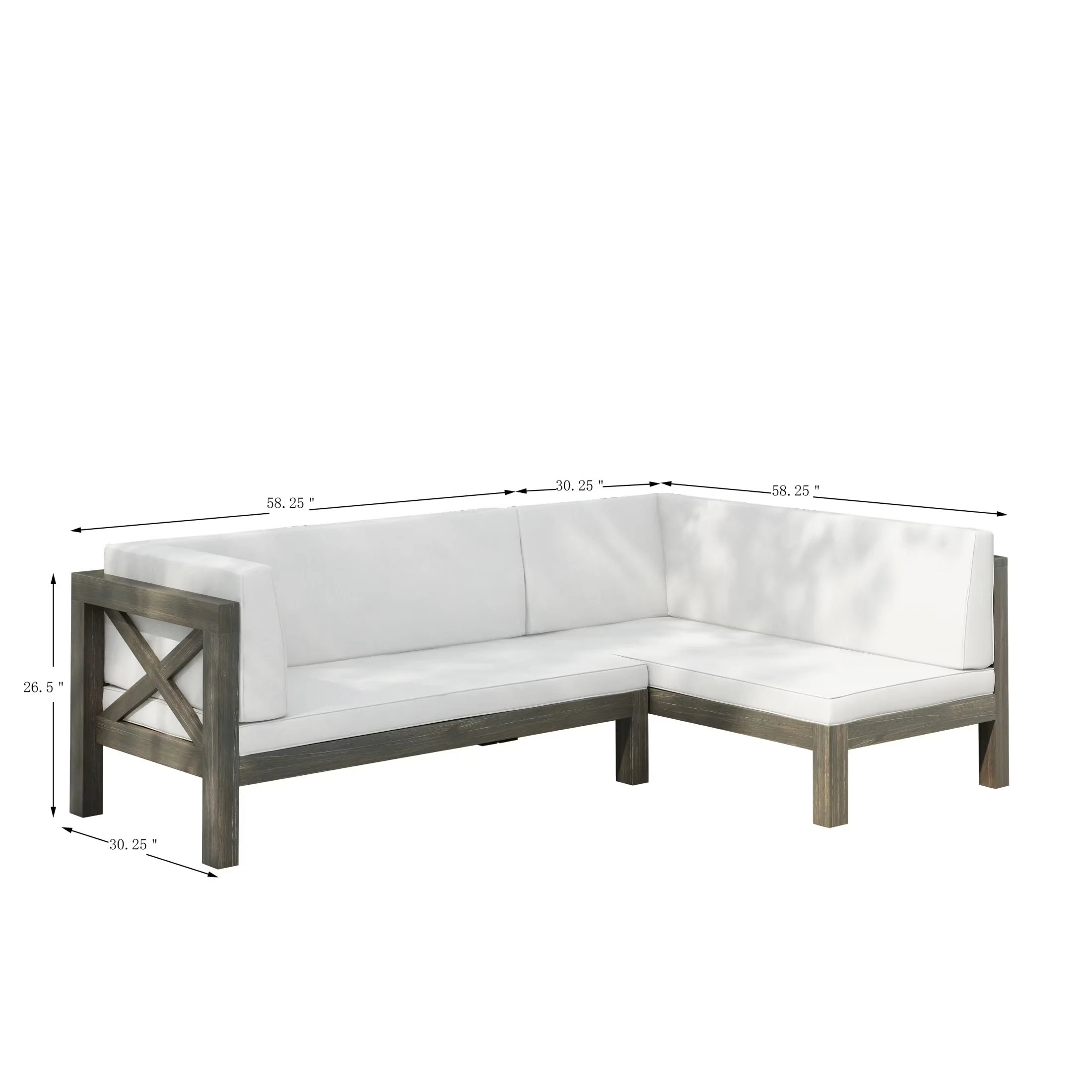 Modern Outdoor Sofas Sectional with Mid-Century, Frame Material: Acacia Wood, Seat Cushion Thickness: 4.00 inches - White Acacia... Model 9F41DA