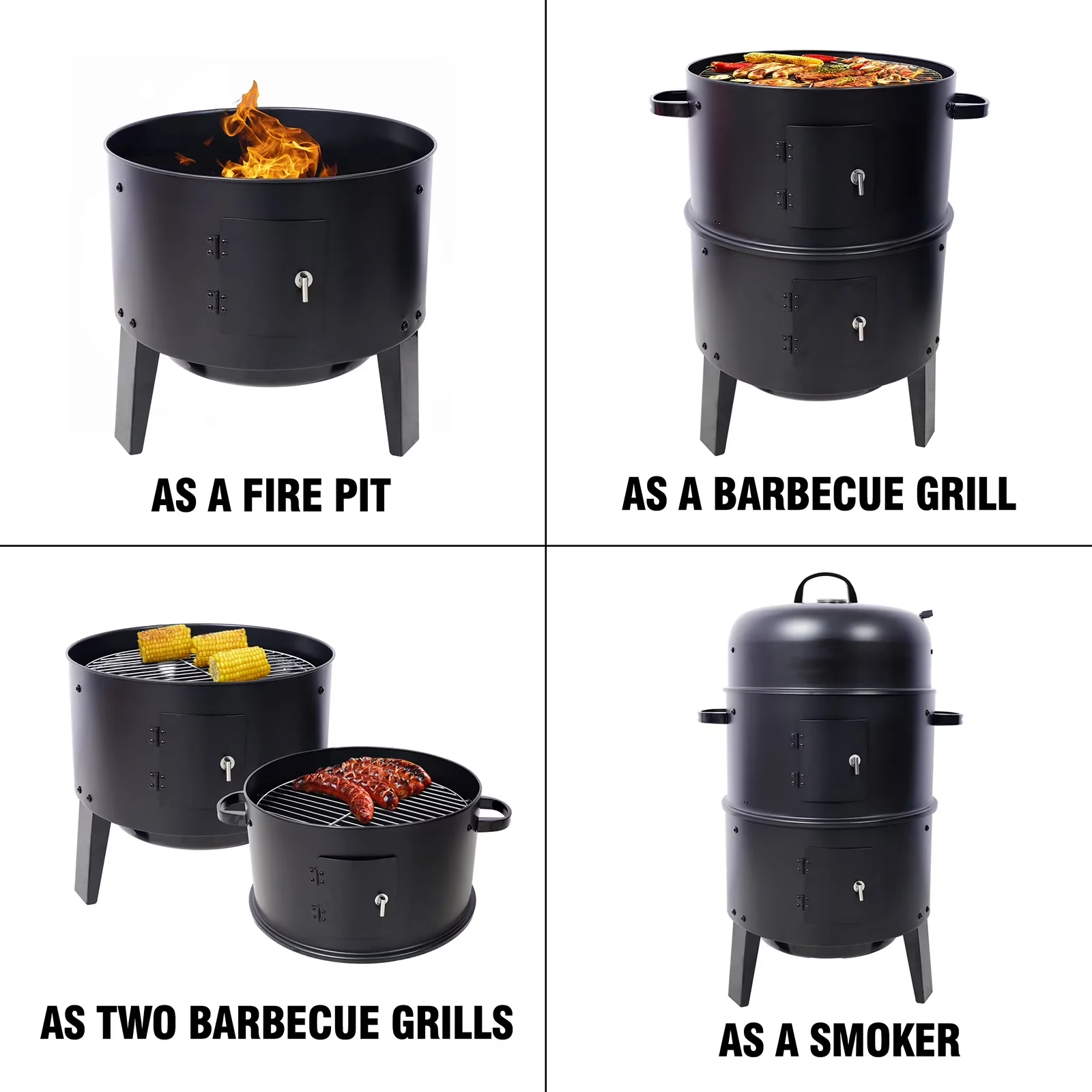 Innovative Smoker with Heat Thermometer, Adjustable Air Vents, 3-in-1 Vertical Wood - Steel for Camping, Outdoor Model F9D4F1