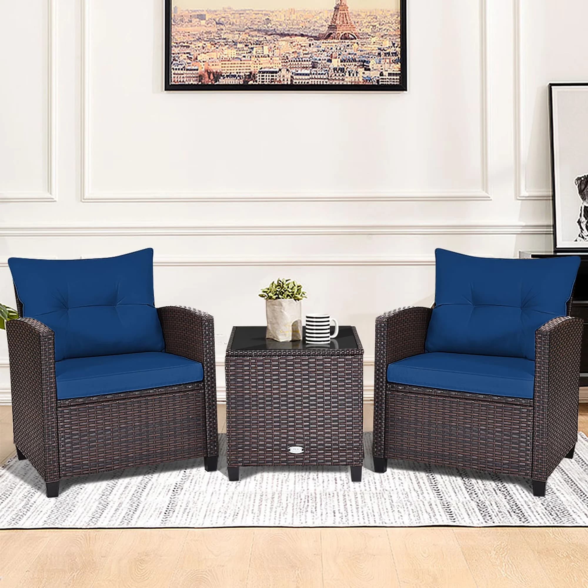 Reliable Patio Conversation Set with Weatherproof - Steel + Rattan + Polyester Fabric + Tempered Glass + Sponge Brown Model B51B20