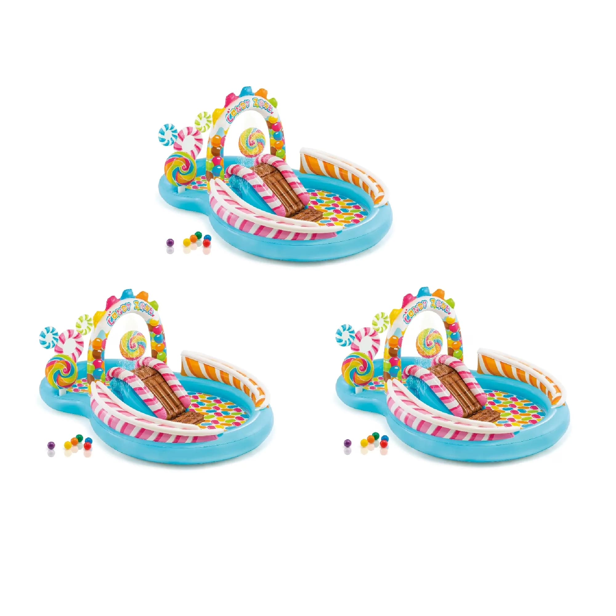Inflatable Pool Reliable with 9' x 6' x 51" Candy Zone Kiddie, Waterslide (3 Pack) - Multicolor Model C06734