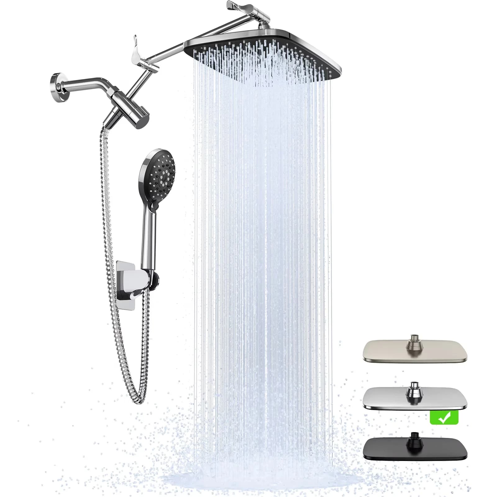 Reliable Bathroom Renovation with Adjustable, Adjustable Extension Arm, Dual Anti-Clog Nozzles - Silver Stainless Steels, Abs Model 9237F3