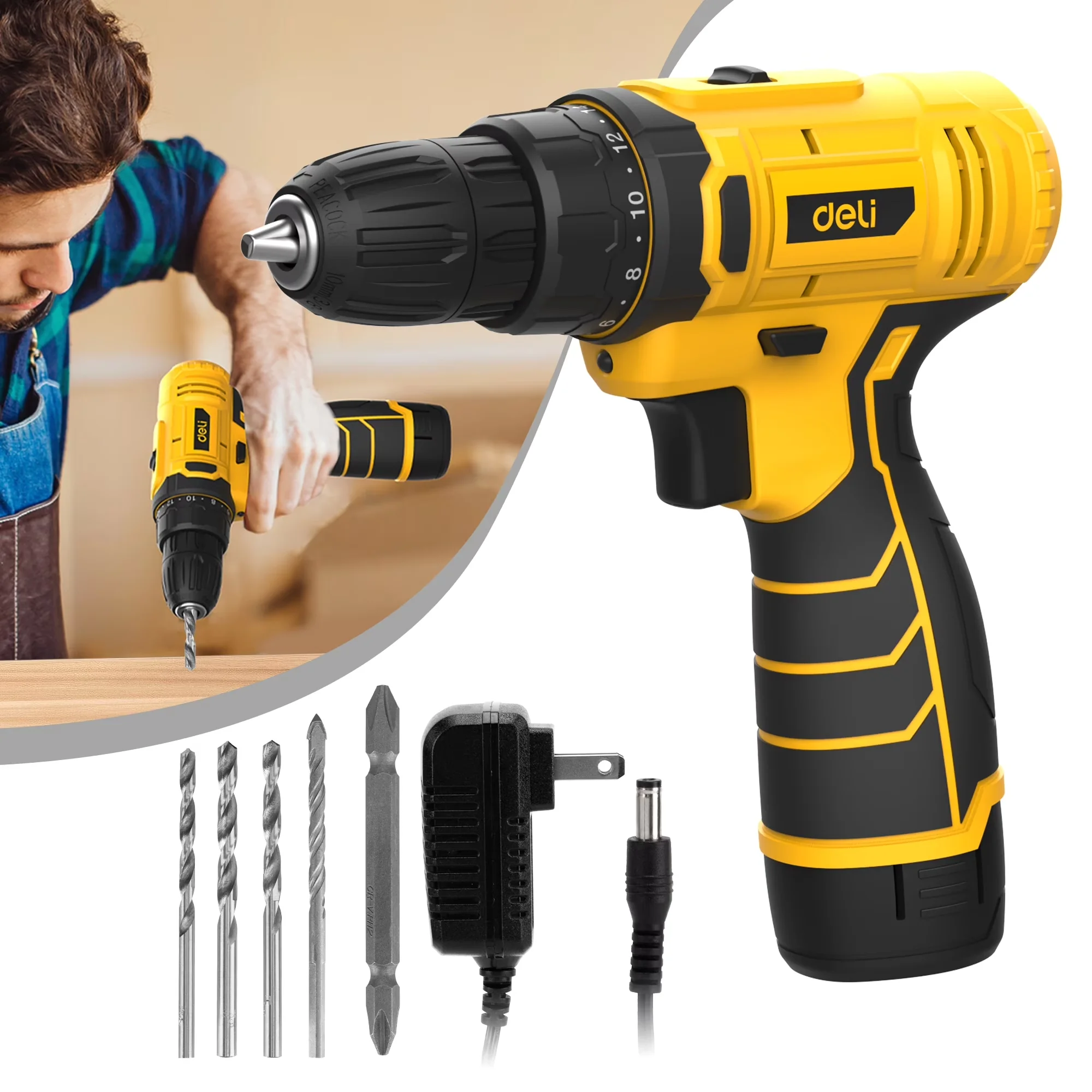 Premium Drills Driver with Battery, 12V, Electric Screwdriver Tool Kit - Model 4AC95B