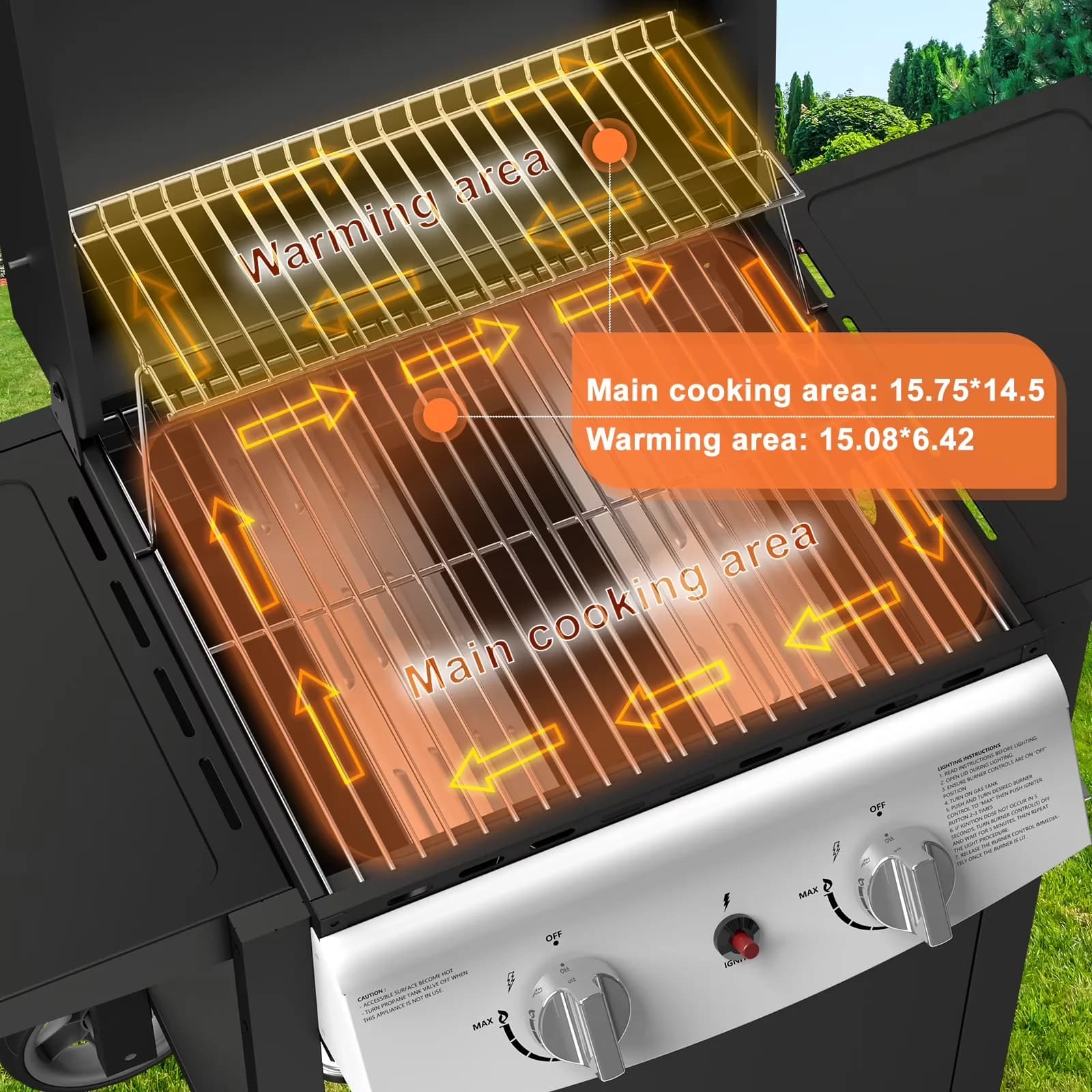 Innovative Gas Grill with 20000 BTU, Warming Rack, Portable - Steel 20000BTU Model C3547B