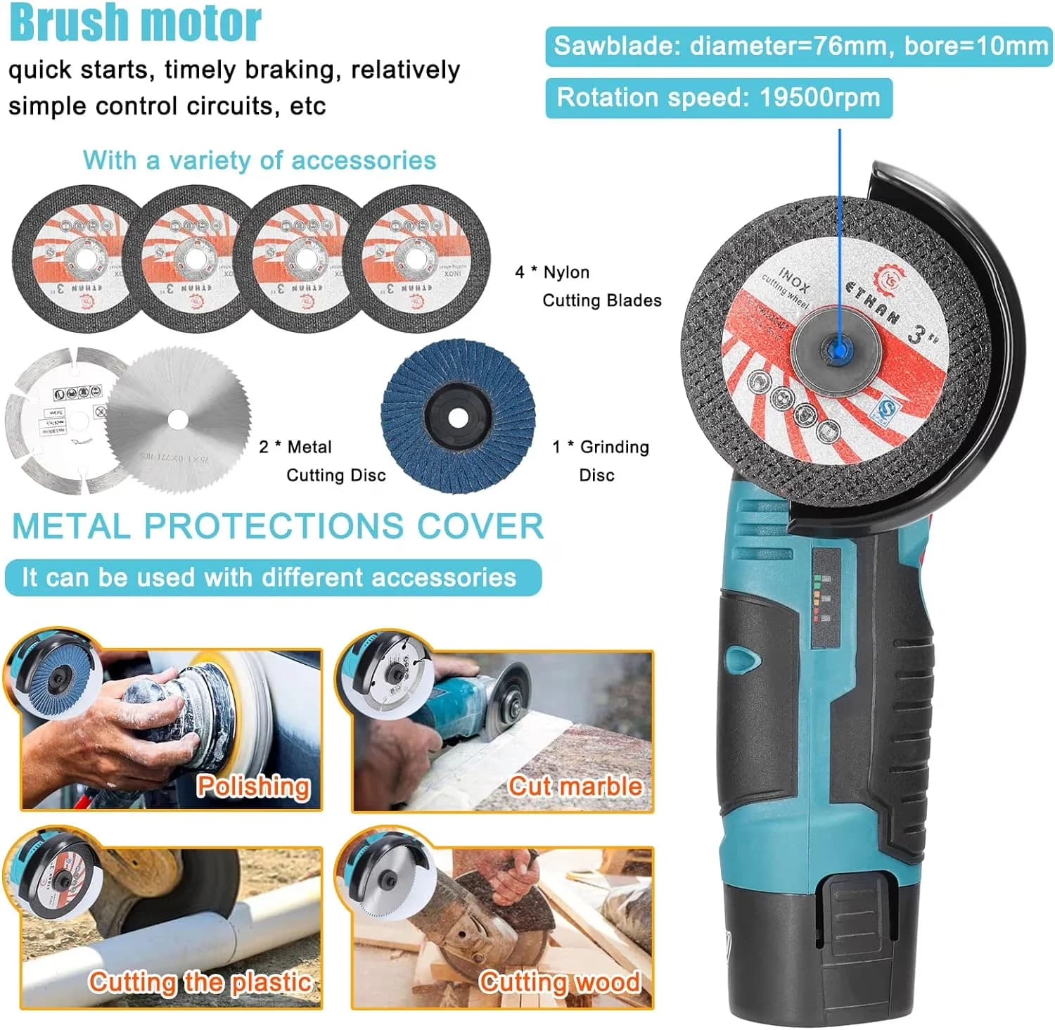 Efficient Woodworking with Battery, 12V, Angle Grinder Tool - Quality Construction Model 84BE6E