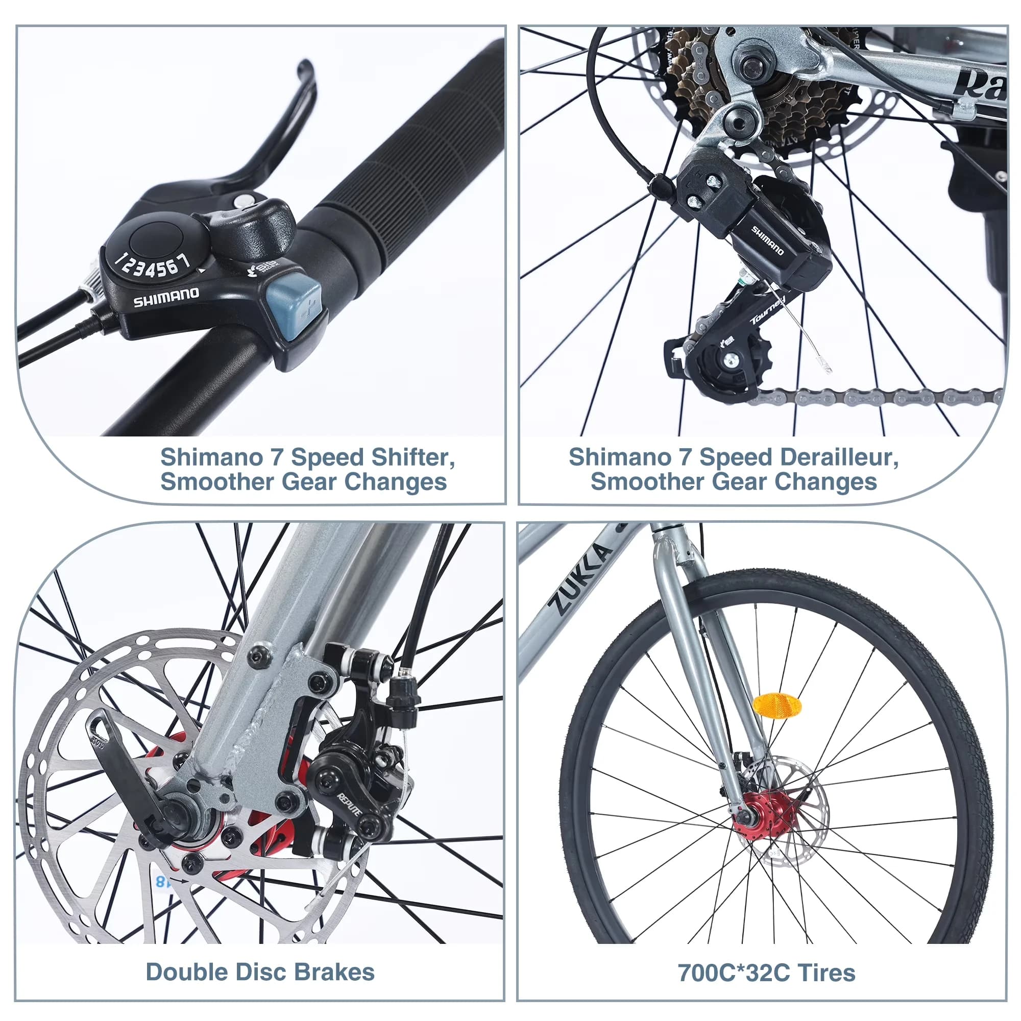 Road Bike Durable with Adjustable Speed, Lightweight, 700C Hybrid Bikes - Blue Model E6B6B3