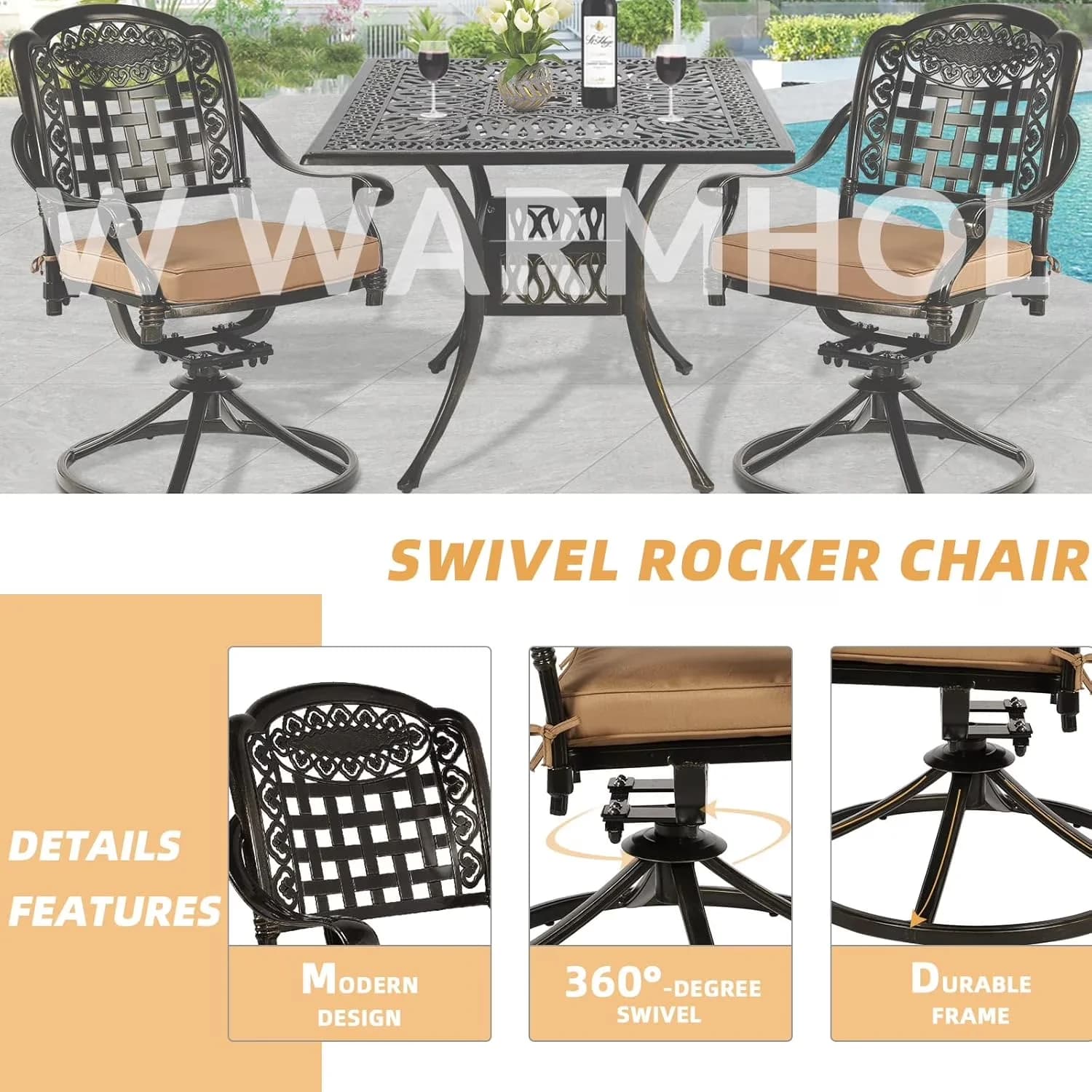 Efficient Patio Dining Set with Storage, 6 Stationary - Cast Aluminum Beige Model C02033