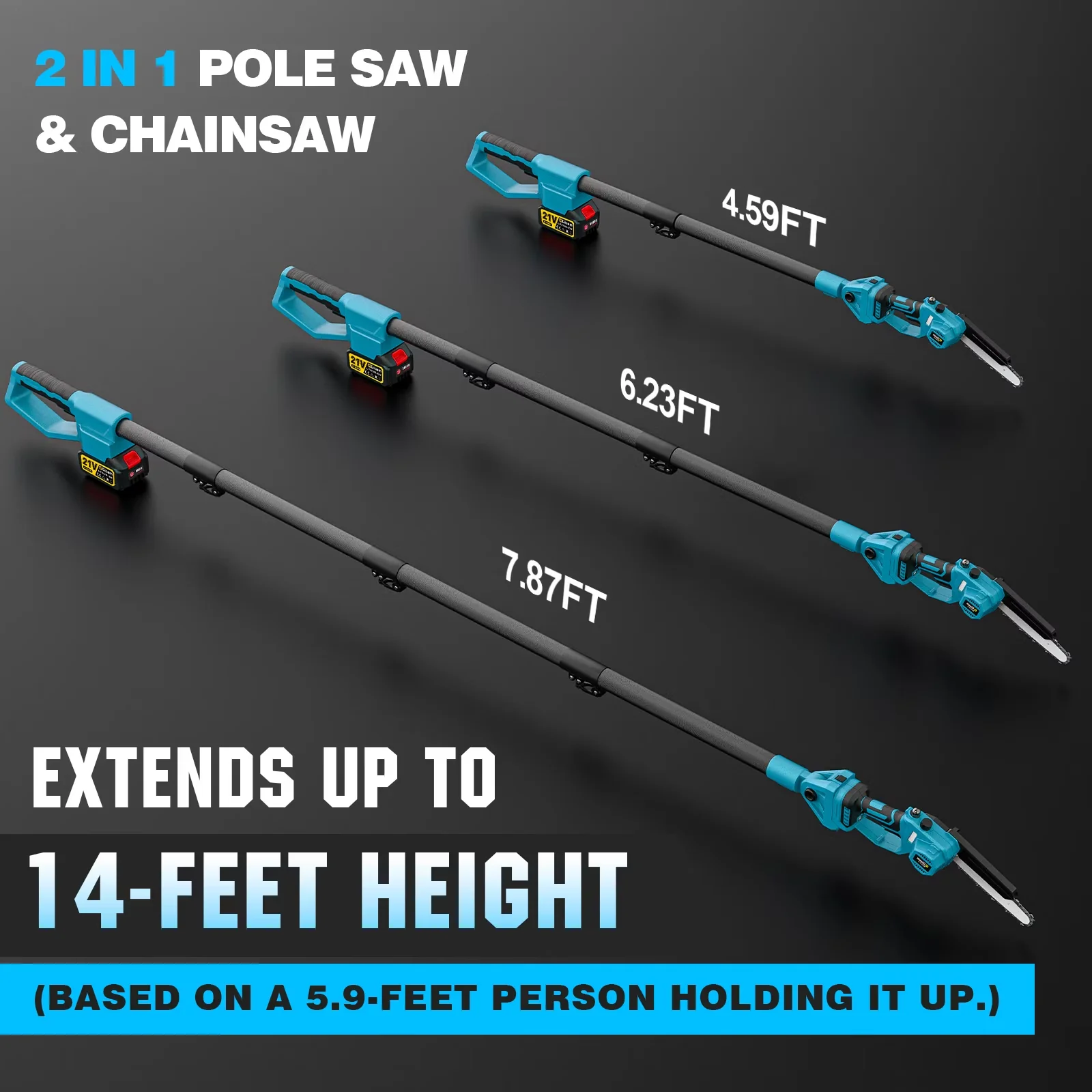 Pole Saw Innovative with Battery, Automatic Chain Oiler, Tool-Less Chain Tensioning - Blue Model 65900B
