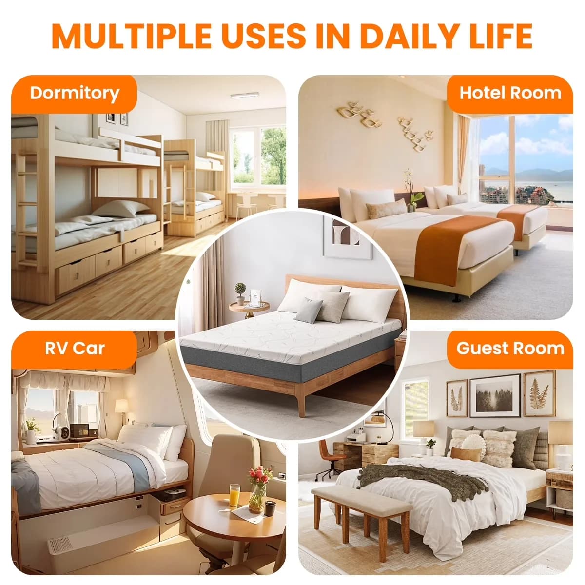Premium Mattresses Accessory with Mattress-In-A-Box, Mattress thickness:10''/12"/14'' - Bamboo White Model C4AB63