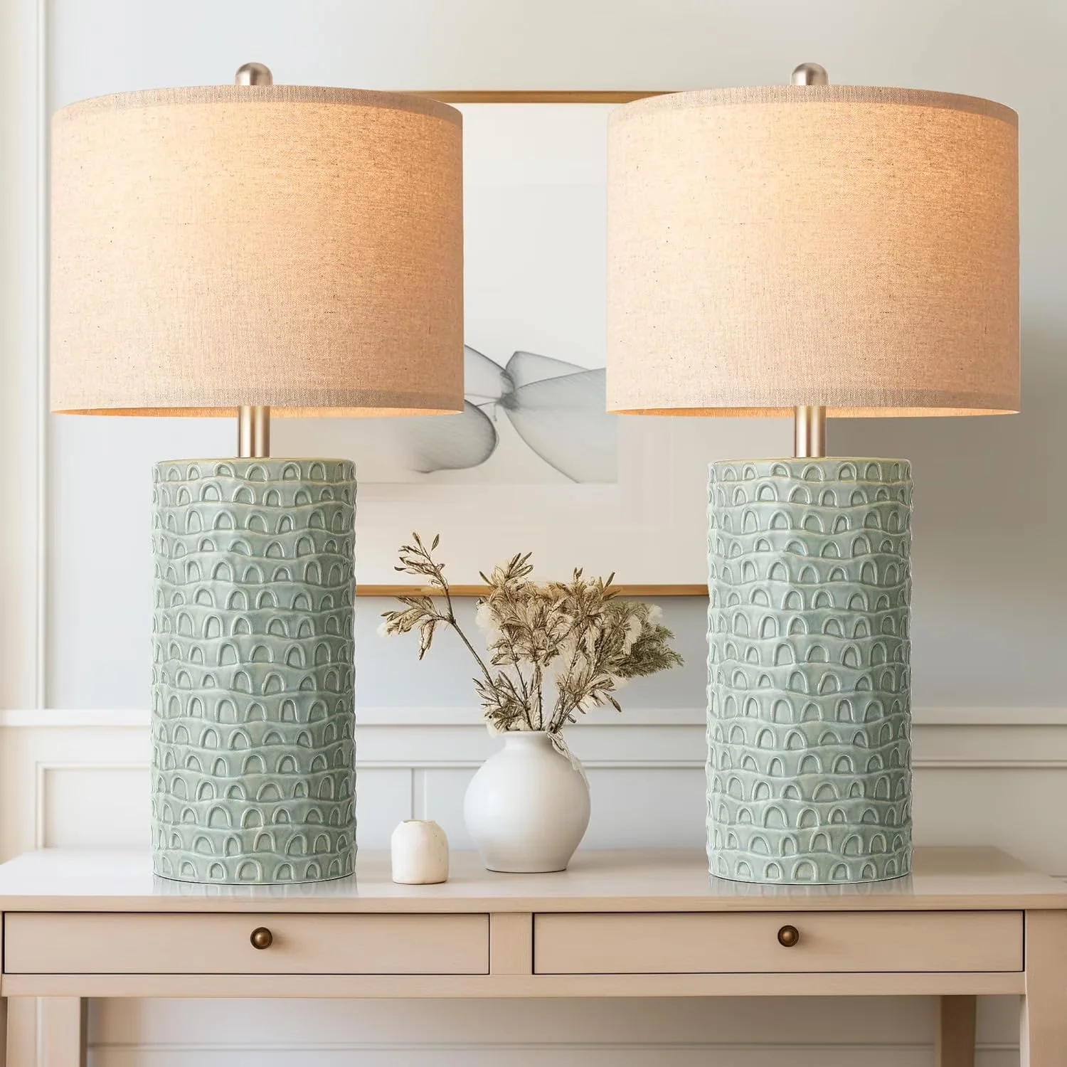 Lamp Set Classic with Table Lamps, 23" Modern Ceramic Table of 2 for Living Room, Bedroom - Model 298A4F