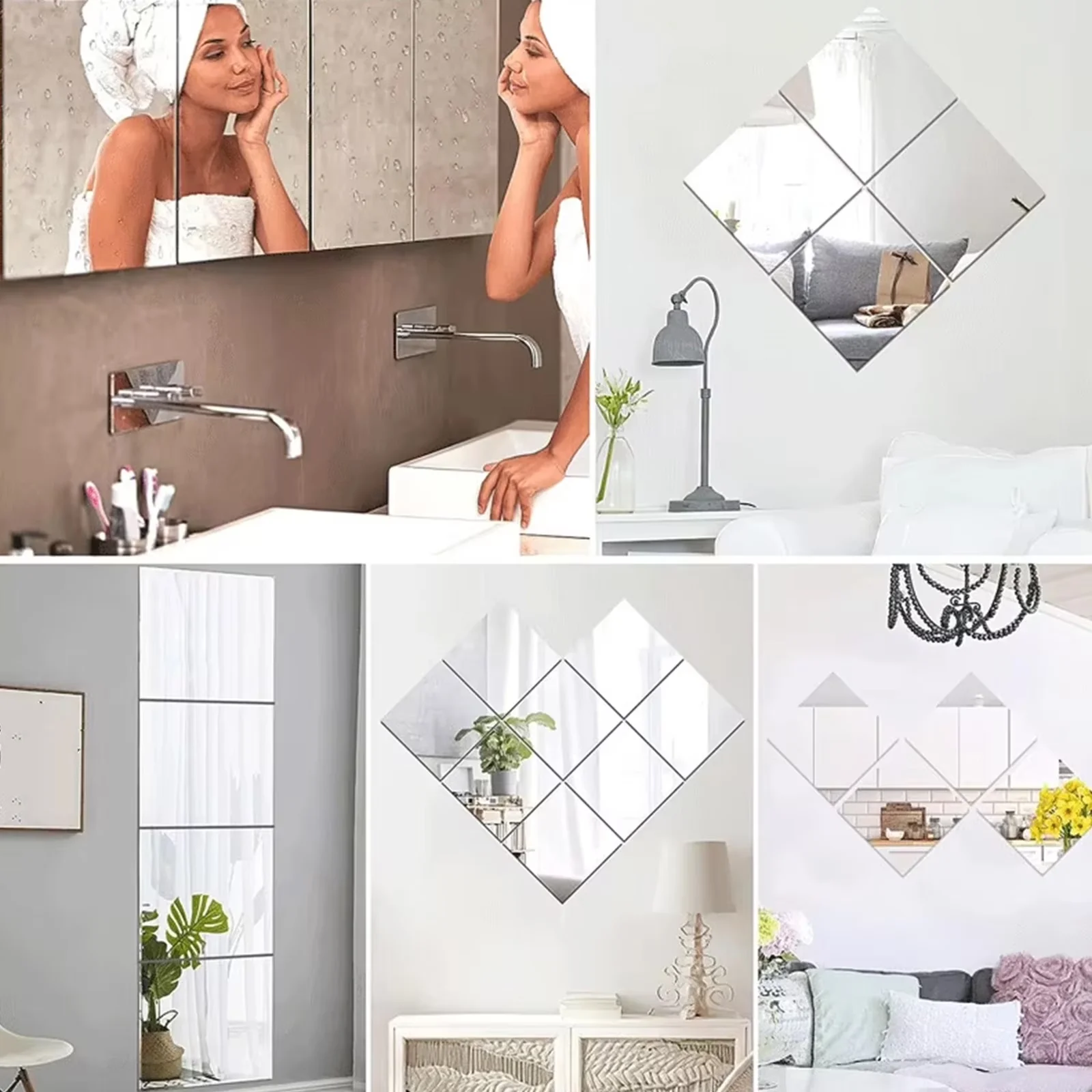 Classic Wallpaper Wall Decals Wall Covering with Diy Decorative Mirror Stickers, Shatterproof DIY Decorative Stickers - Silver... Model F7F6F1