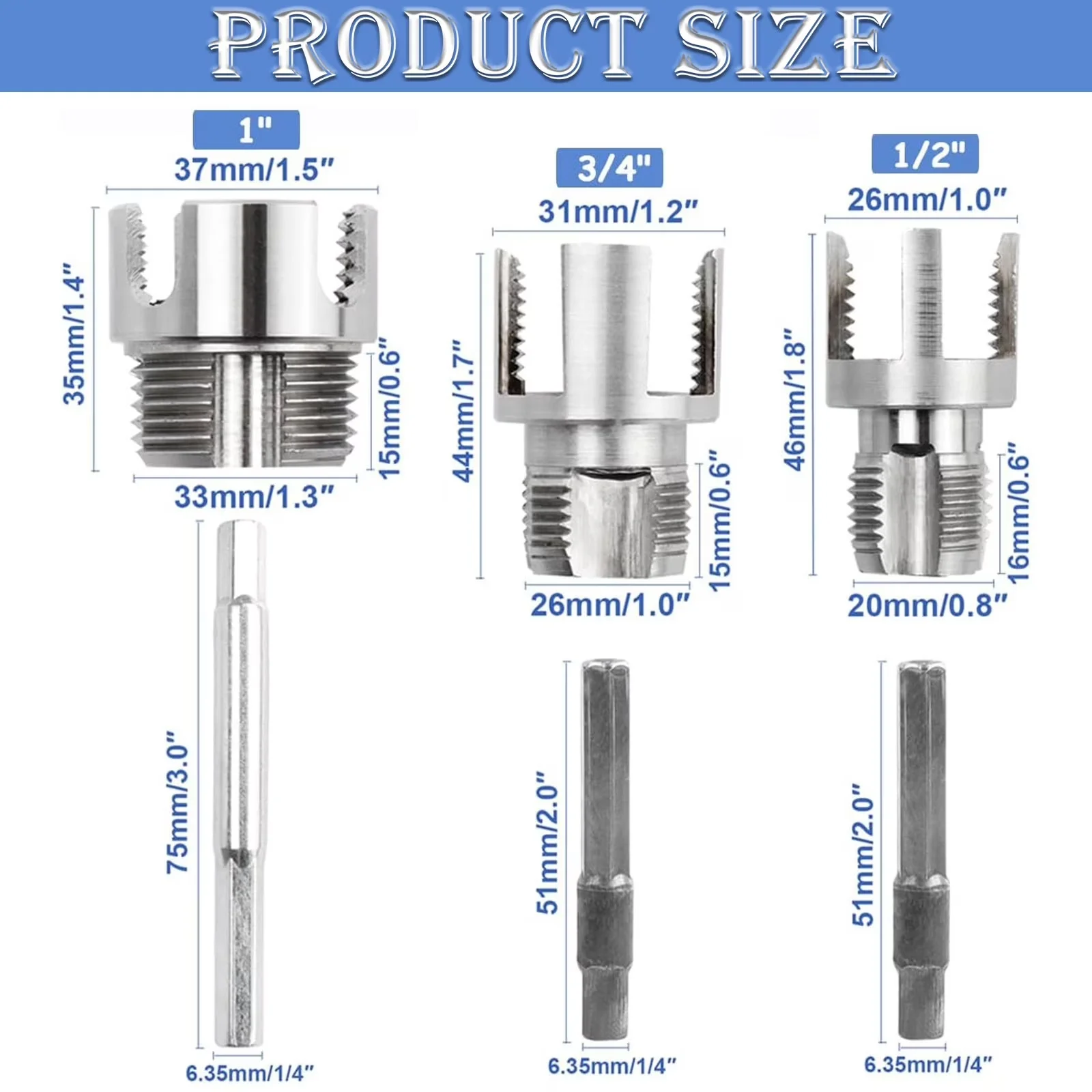 Reliable Hand Tool Set with Internal&External PVC Pipe Thread Cutter, 3Pcs Dual-Function Pipe Threading Kit - Stainless Steel 3 PCS Model 246AFE