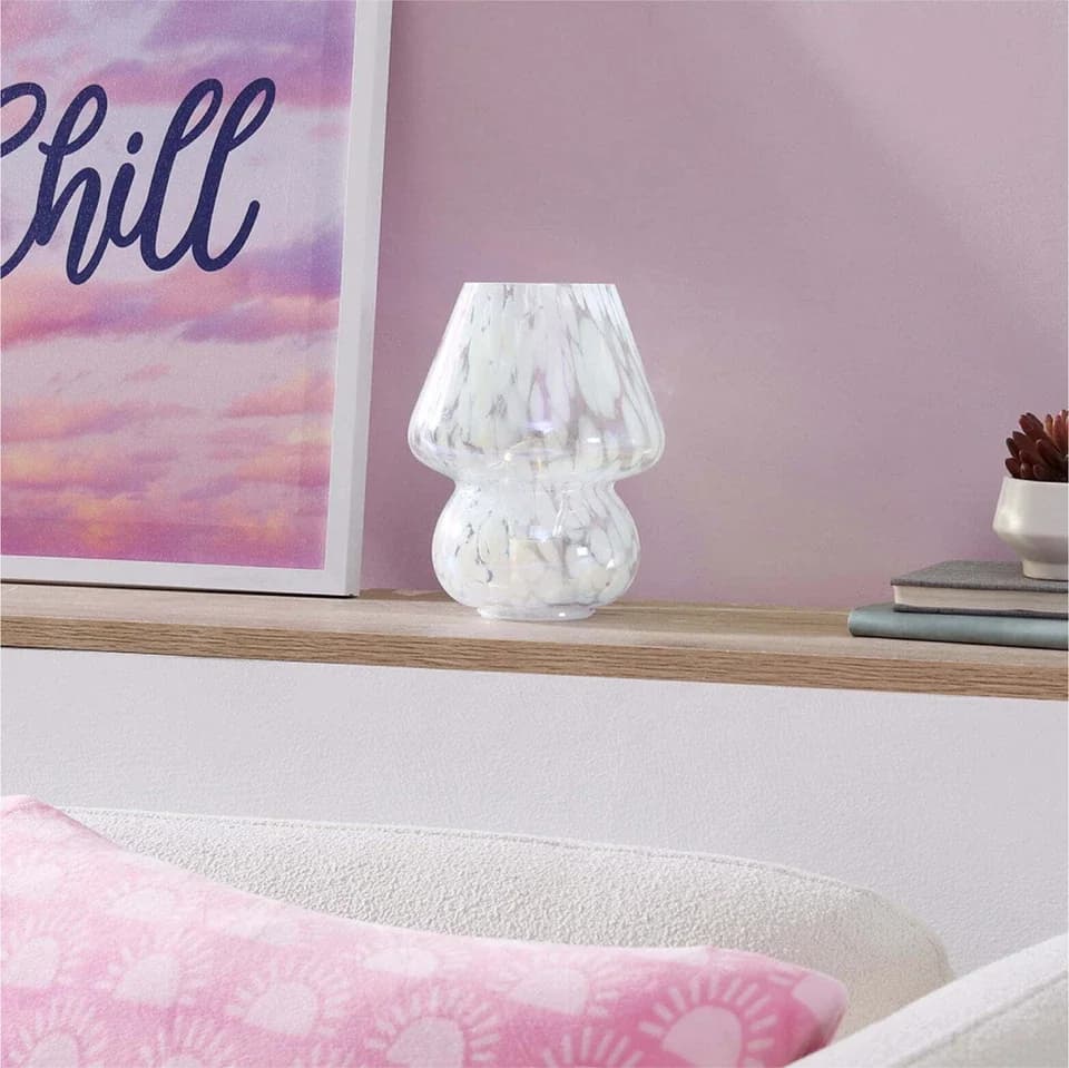 Classic Table Lamp with Battery, 8" Iridescent Glass Mushroom, Battery-Powered - Glass Multicolor Model 8C3500