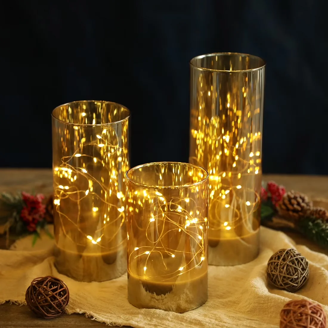 Modern Lamp Set with LED, Battery, French Country - Glass Gold - Sleek Profile Model A59B81