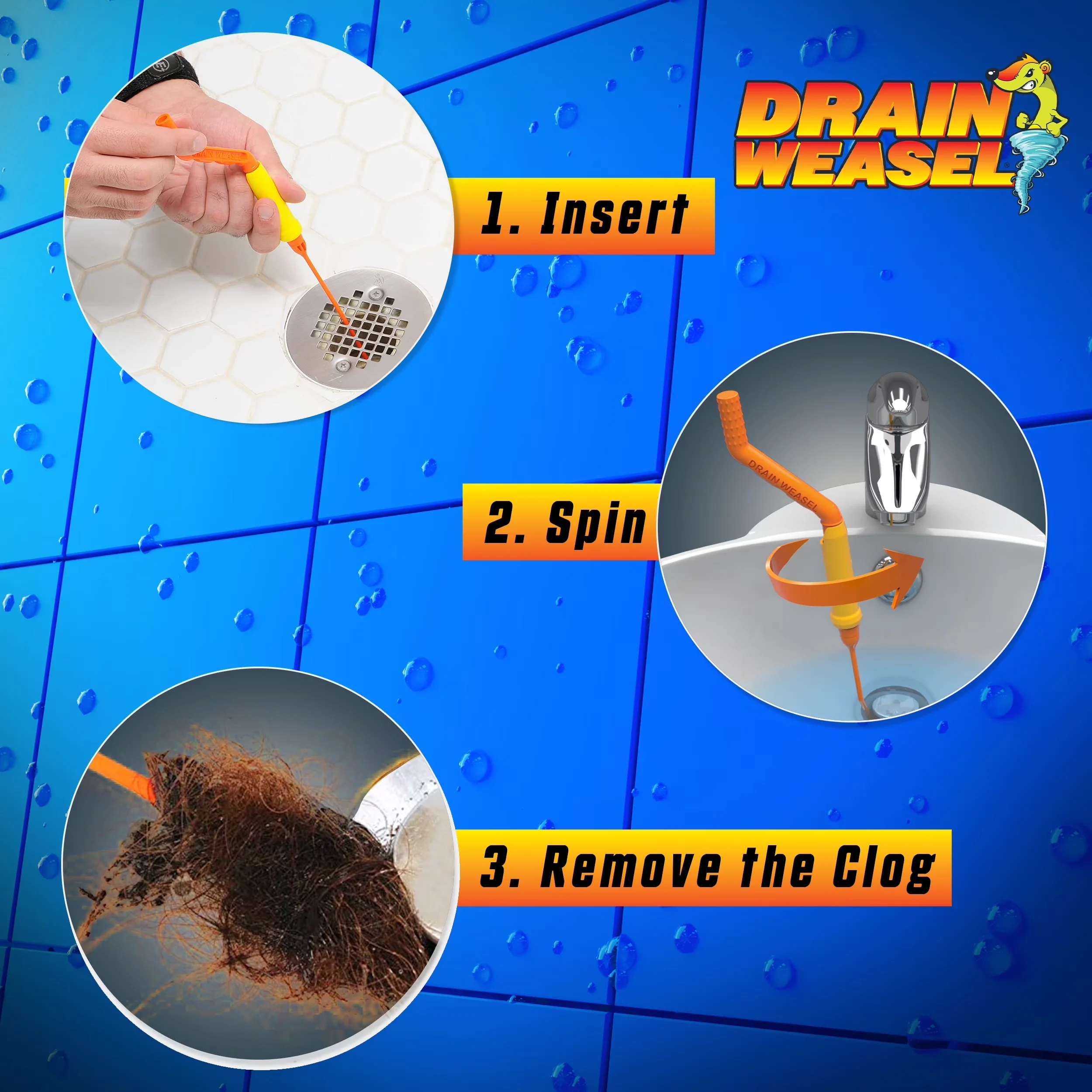 Essential Plumbing with Easy Clean, Starter Kit 2 Pack, Drain Weasel Pro Snake Hair Clog Remover - 18" Model 52A4BD