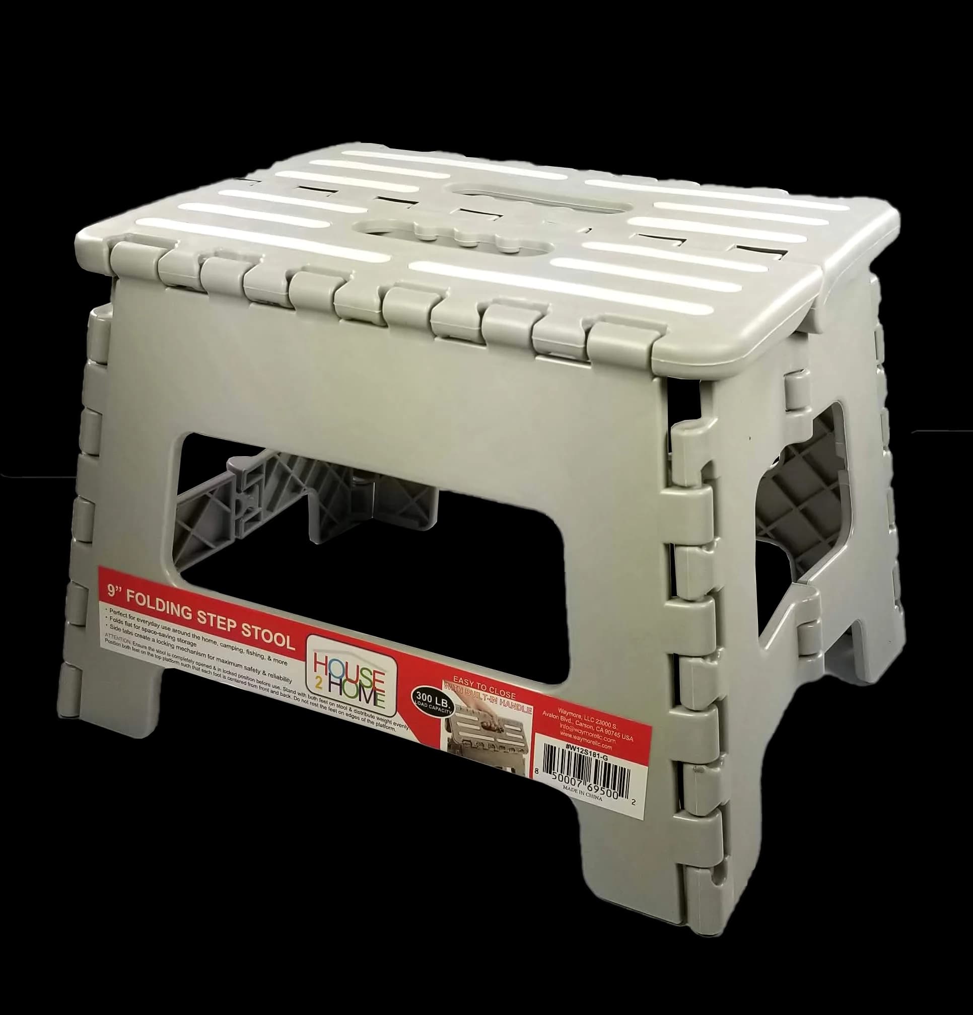 Sleek Ladders And Step Stool with Anti-Slip, Foldable, Slip Resistant Striped Surface - Gray Plastic Model 5FDBF4