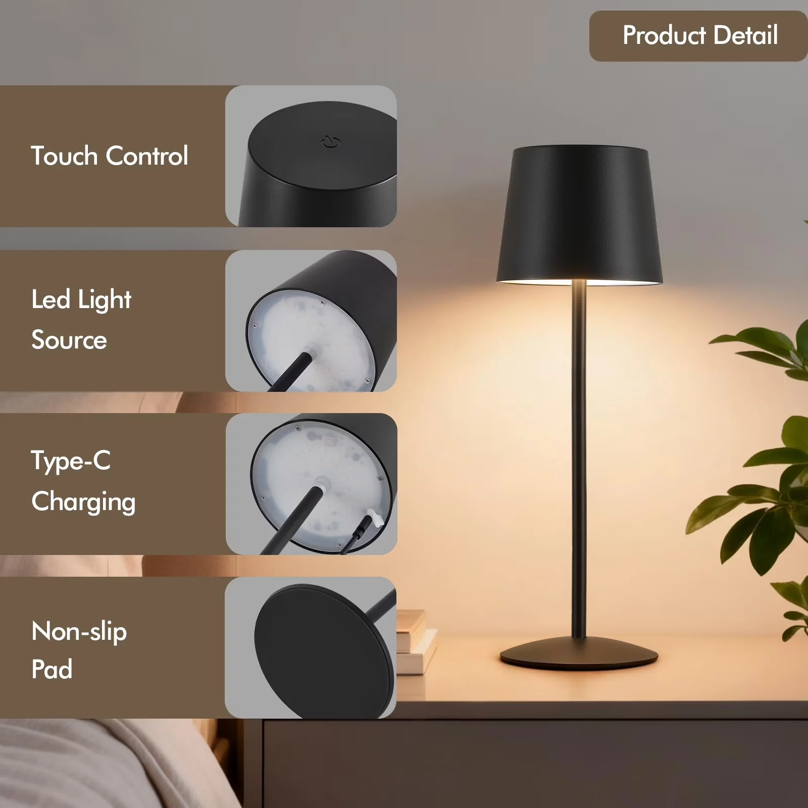 Stylish Desk Lamp with LED, Battery, Task Lamps - Metal Black for Home Office, Bedroom Model D2B312