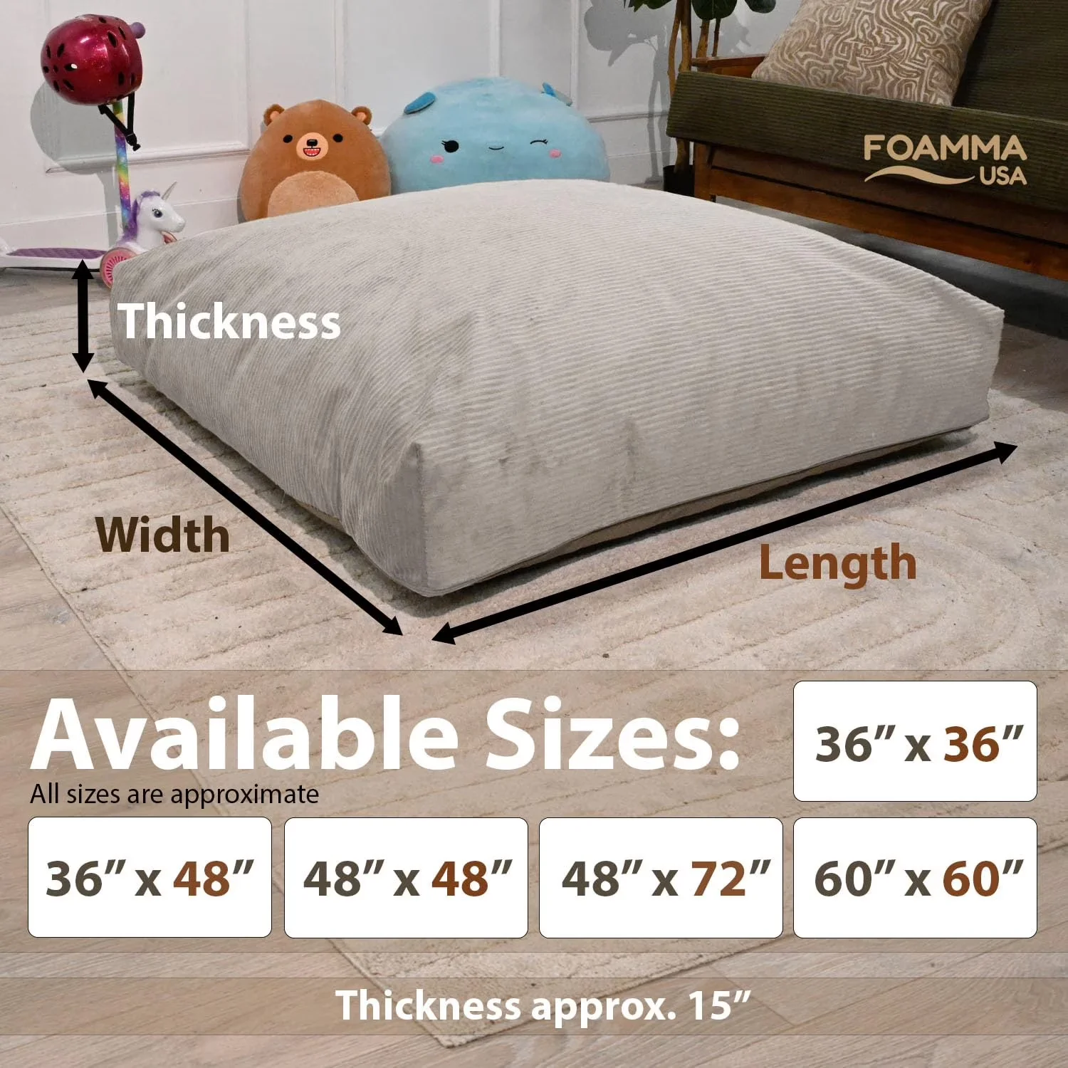 Mattresses Accessory Essential with Removable Cover, Foam Blocks, Sensory Crash Pad - Light Gray 36" X 36" Model F489DC