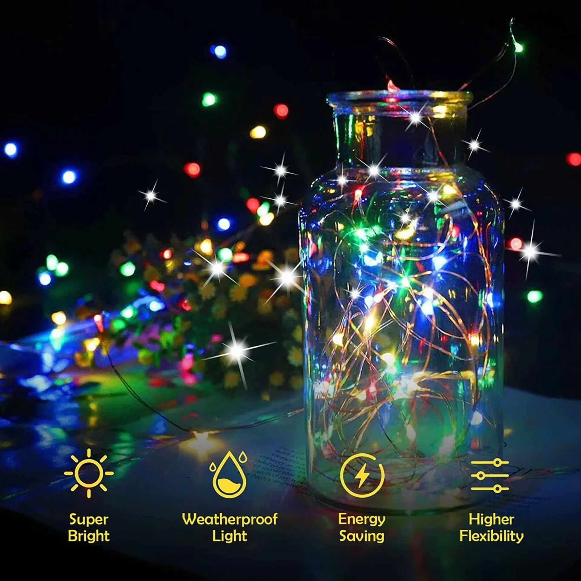 Quality Novelty Light with LED, Solar - Multicolor 66Ft for Home and Office Model 047DFE
