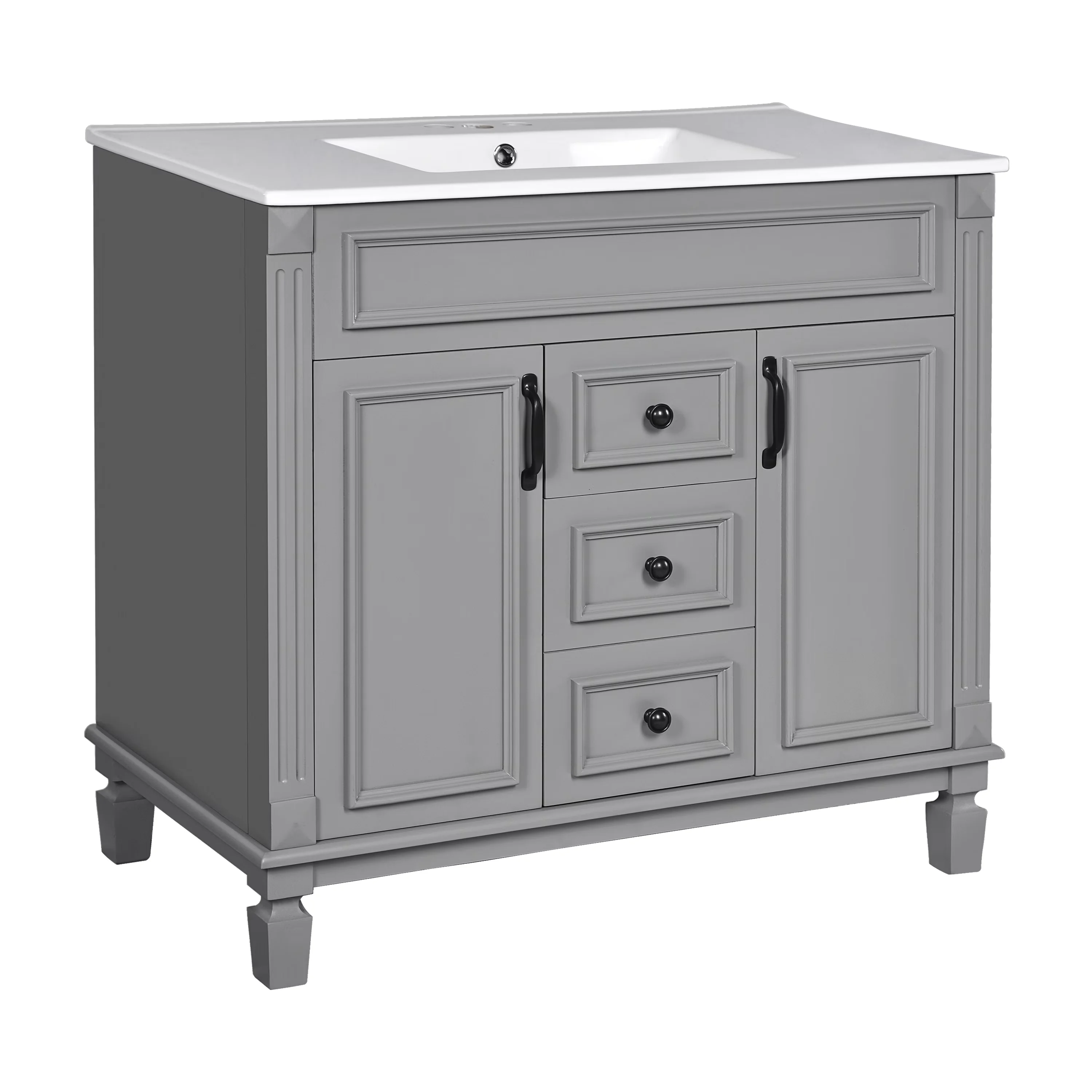 Sleek Bathroom Renovation with 2 Soft Closing Doors and 2 Drawers, Overall Product:35.9"L x 18.1"W x 34"H - Model DC9A96