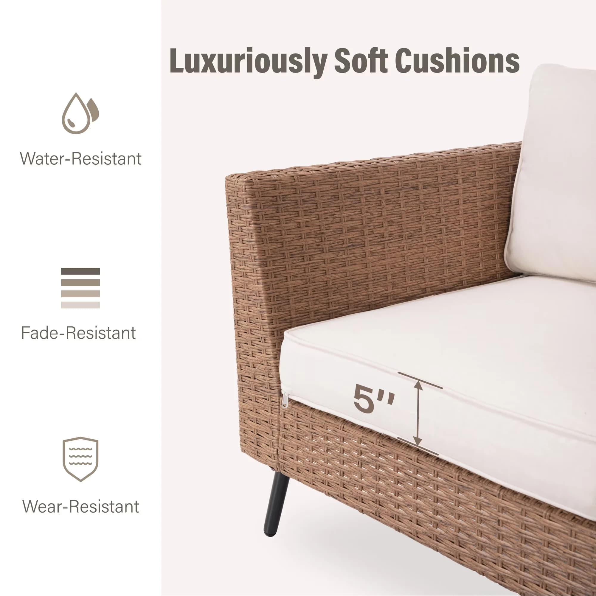 Versatile Patio Conversation Set with Weatherproof, Beige Cushions, Rattan Wicker Sectionals - Beige Pe Wicker, Steel Model 178F6E