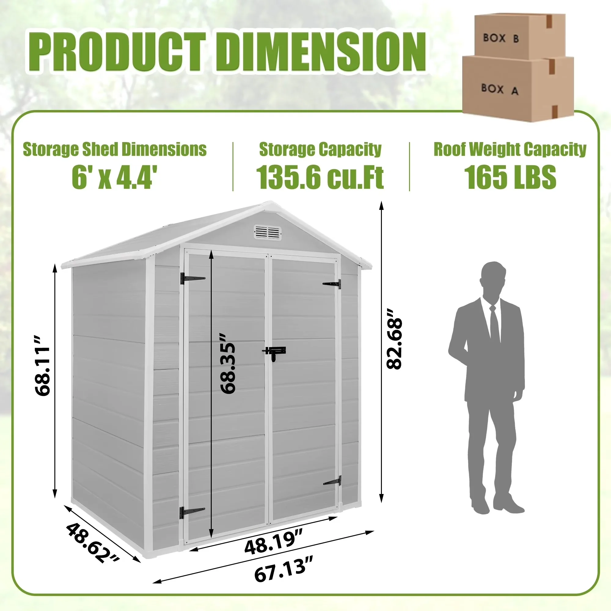Stylish Shed with Waterproof, Lockable Door - Polypropylene Resin 6*4 Gray for Large, Patio Model CB011A