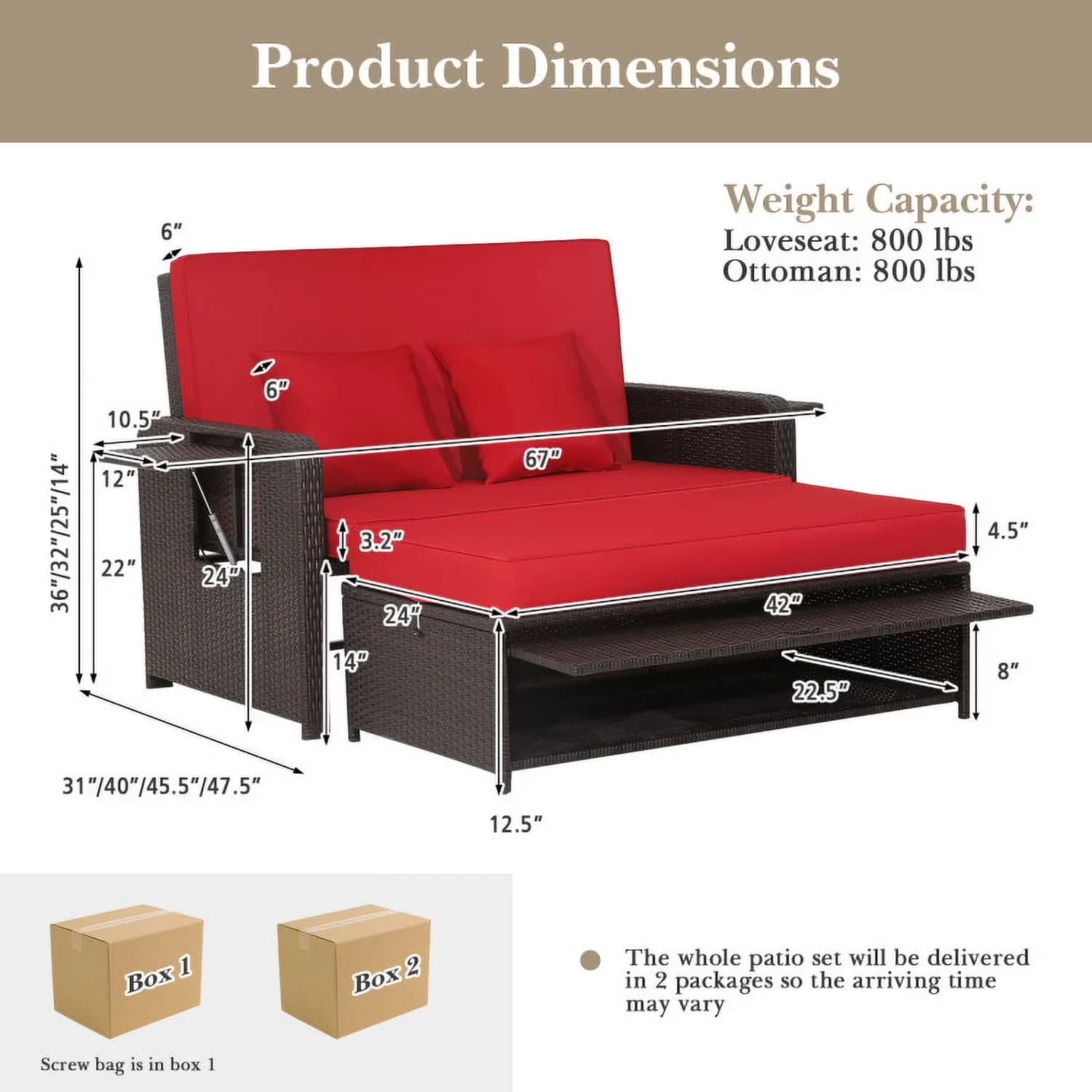 Versatile Outdoor Sofas Sectional with Modern, Storage - Red Pe Rattan, Metal, Polyester, Sponge for Patio Model EB0853